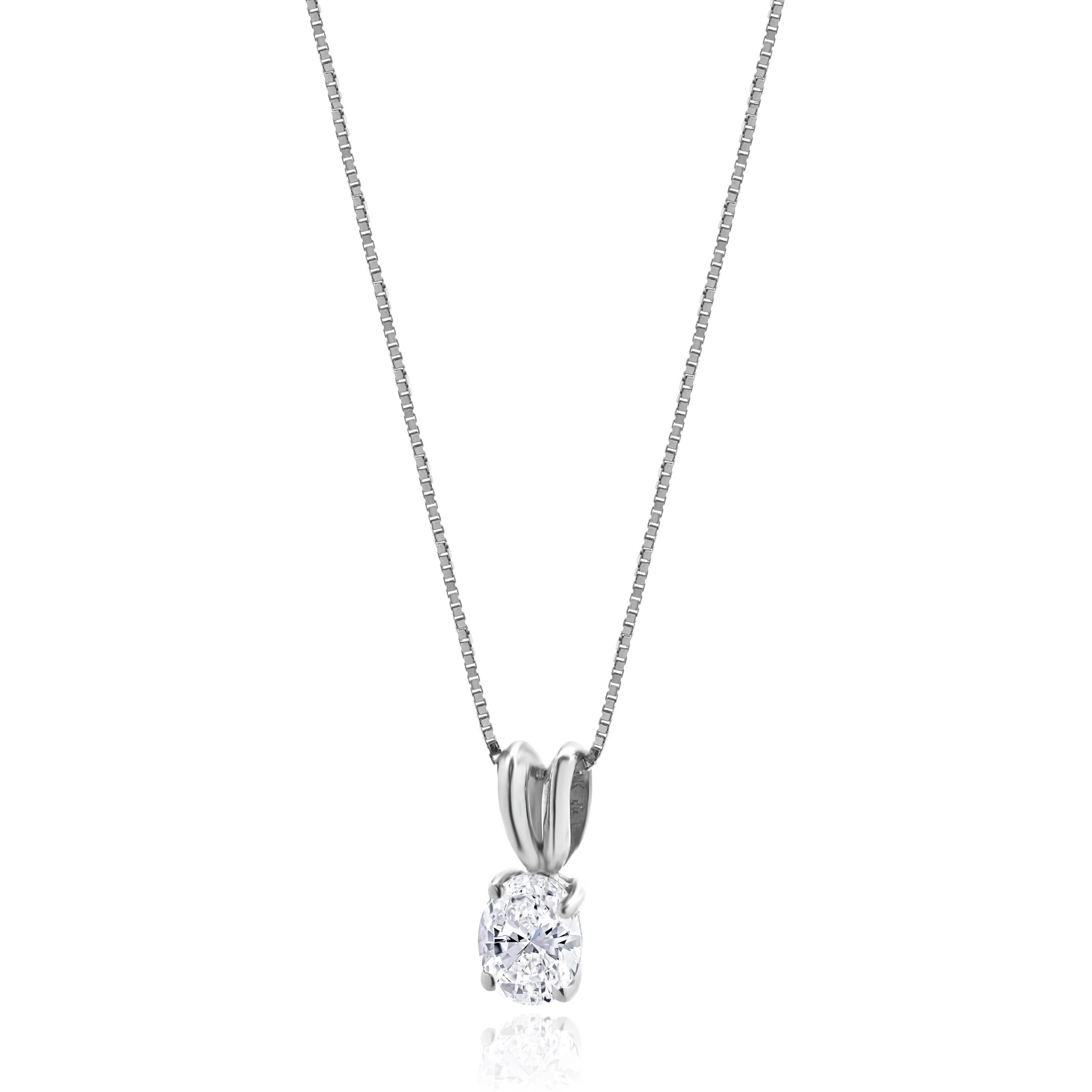 14 Karat White Gold Oval Diamond Solitaire Necklace - Image 3