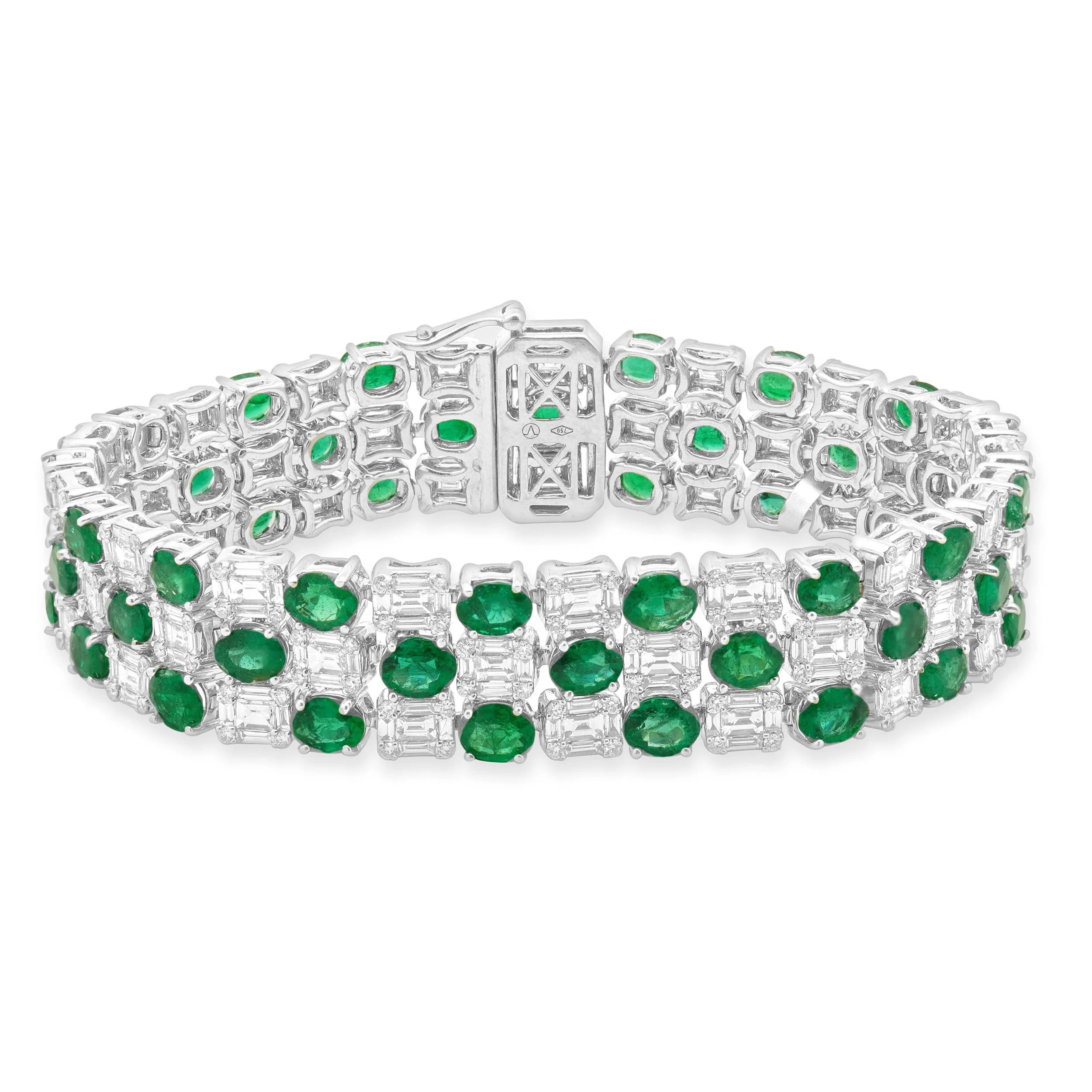 14 Karat White Gold Oval Emerald & Diamond Bracelet