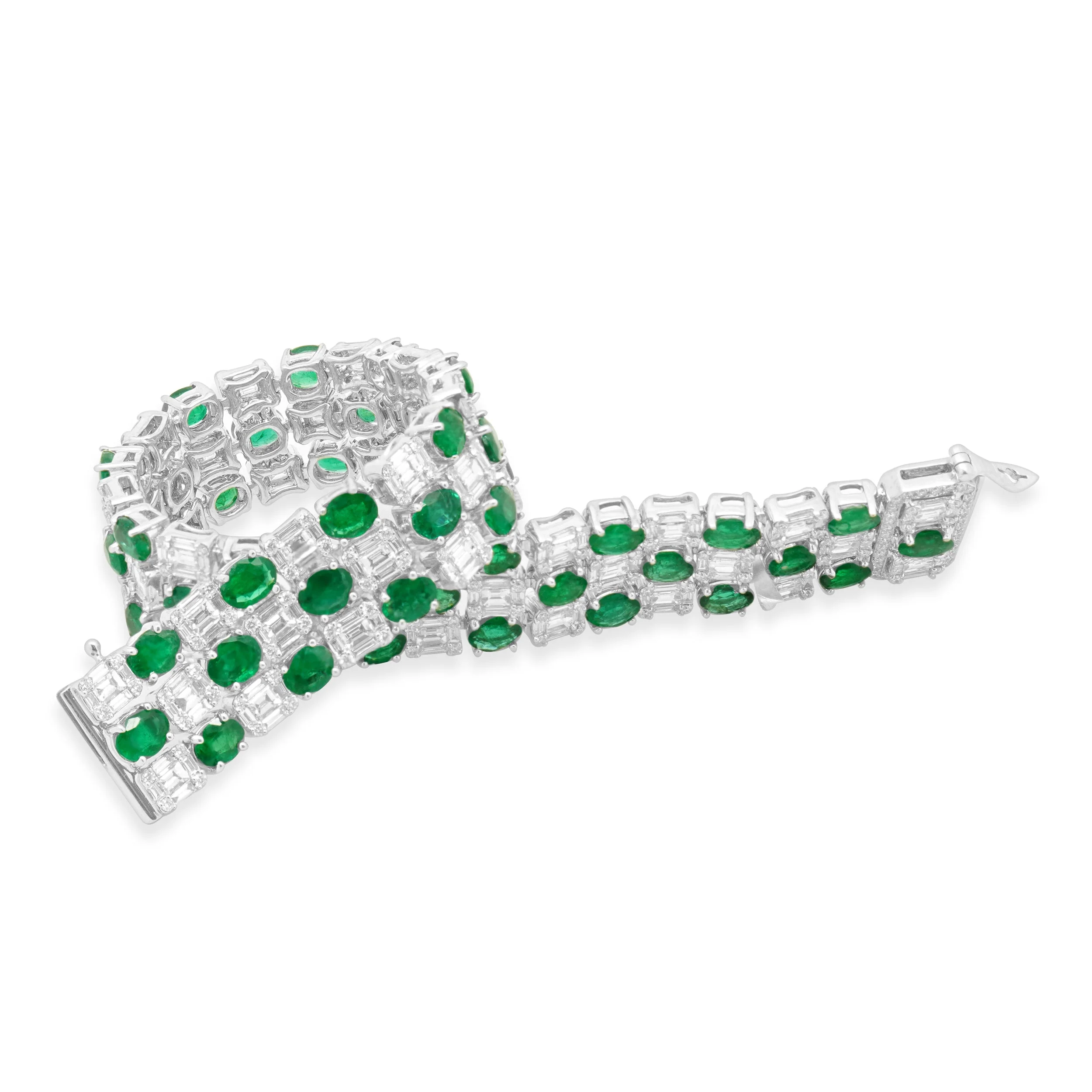 14 Karat White Gold Oval Emerald & Diamond Bracelet - Image 3