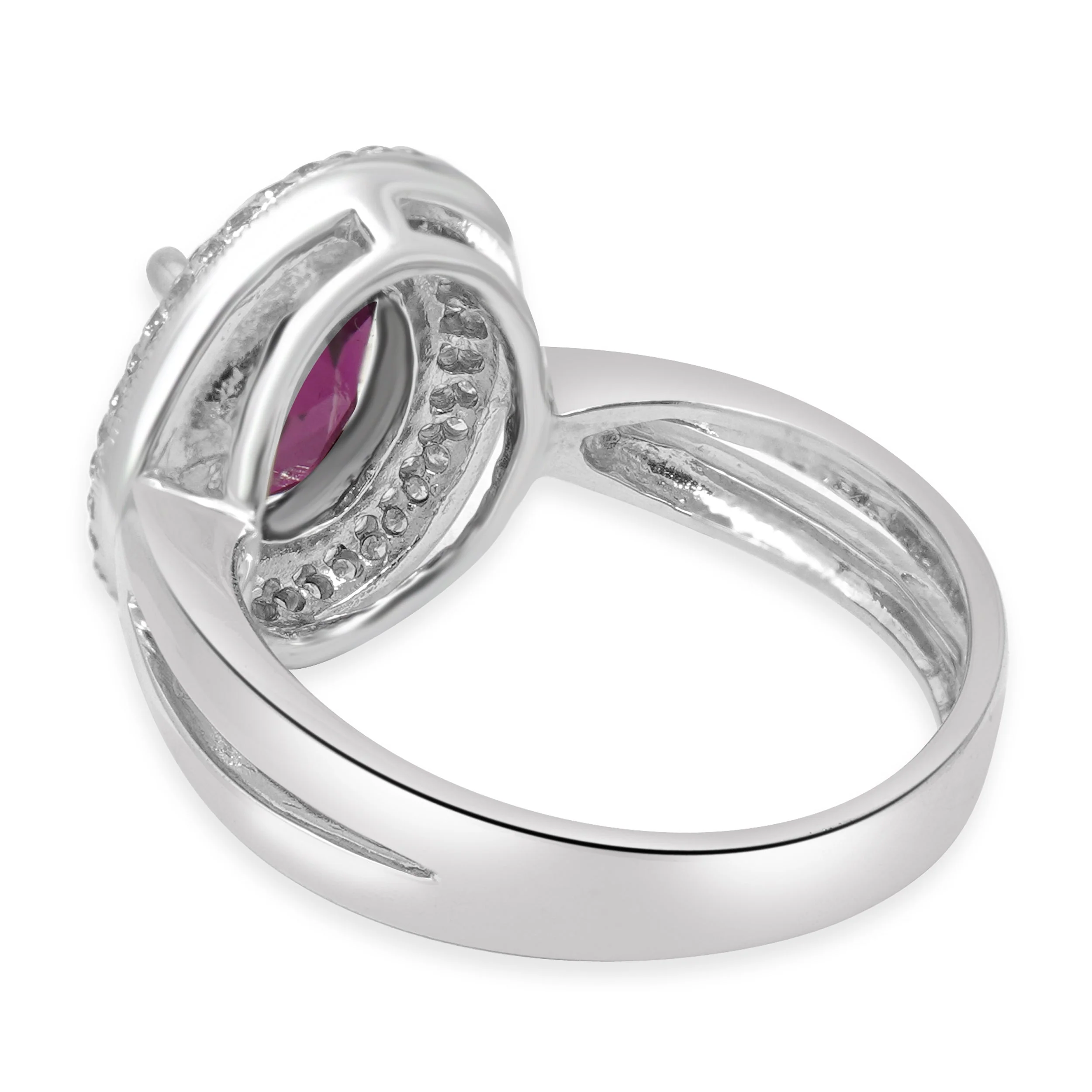 14 Karat White Gold Oval Rhodolite Garnet and Round Diamond Halo Ring - Image 3