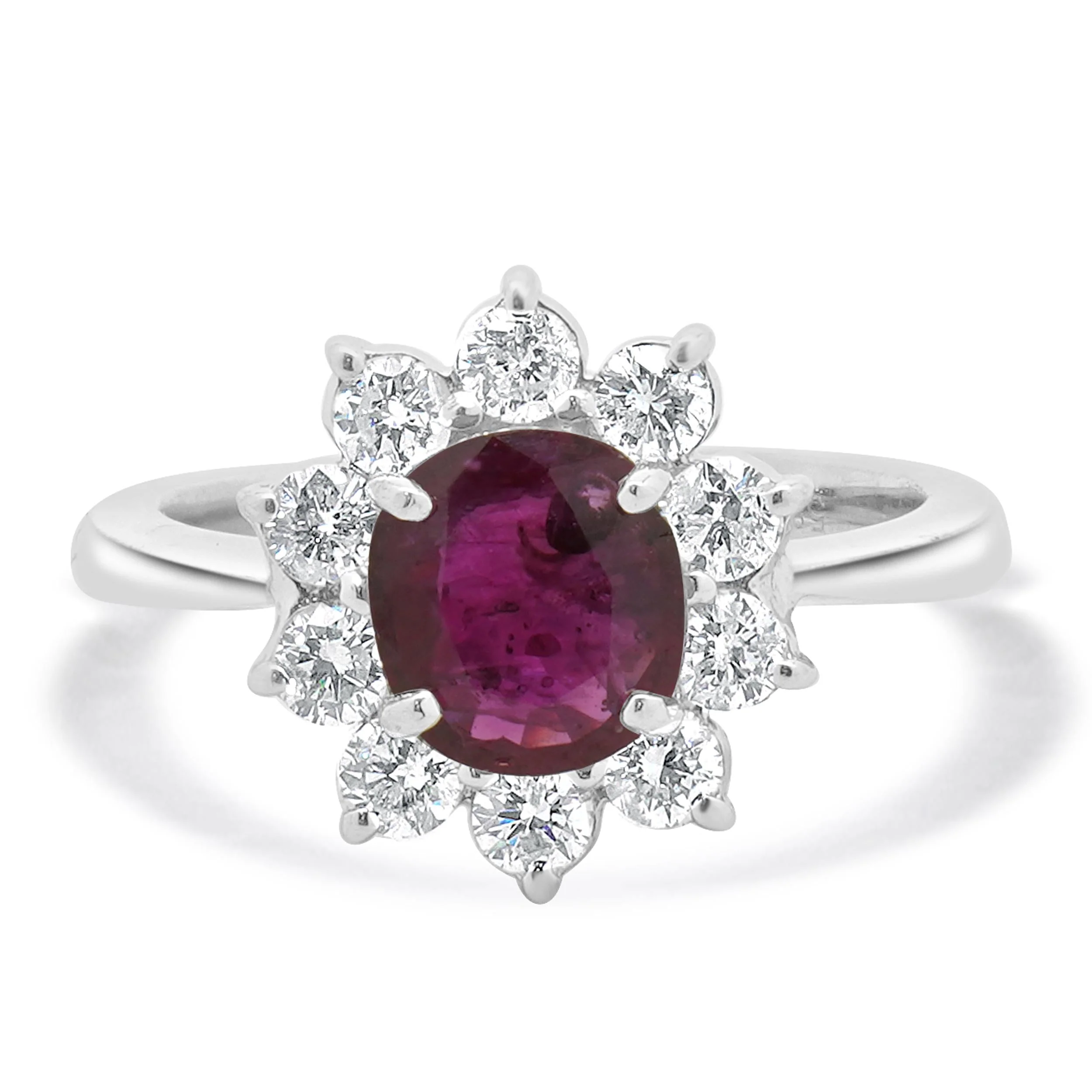 14 Karat White Gold Oval Ruby and Diamond Cocktail Ring