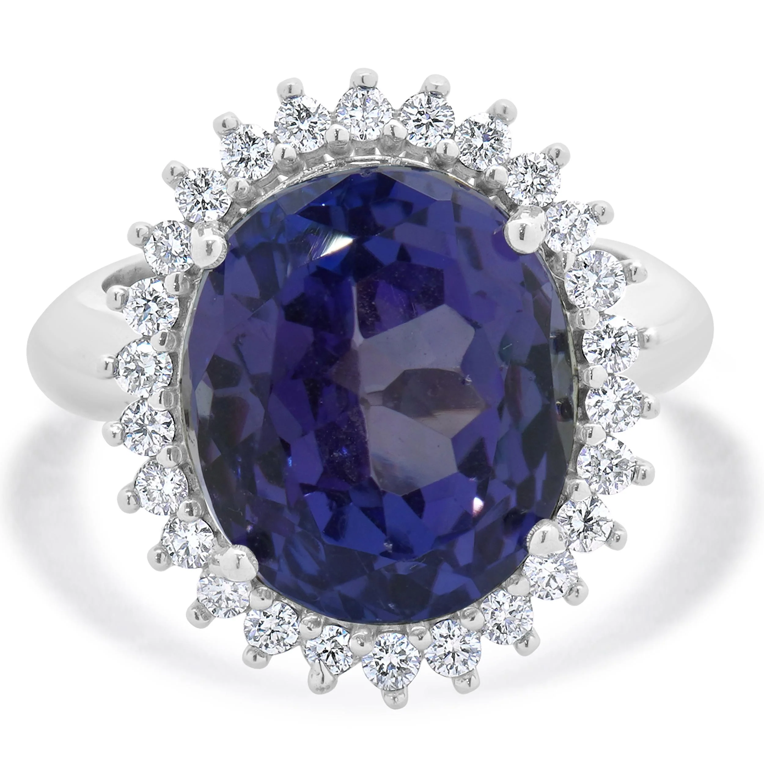 14 Karat White Gold Oval Tanzanite and Diamond Cocktail Ring