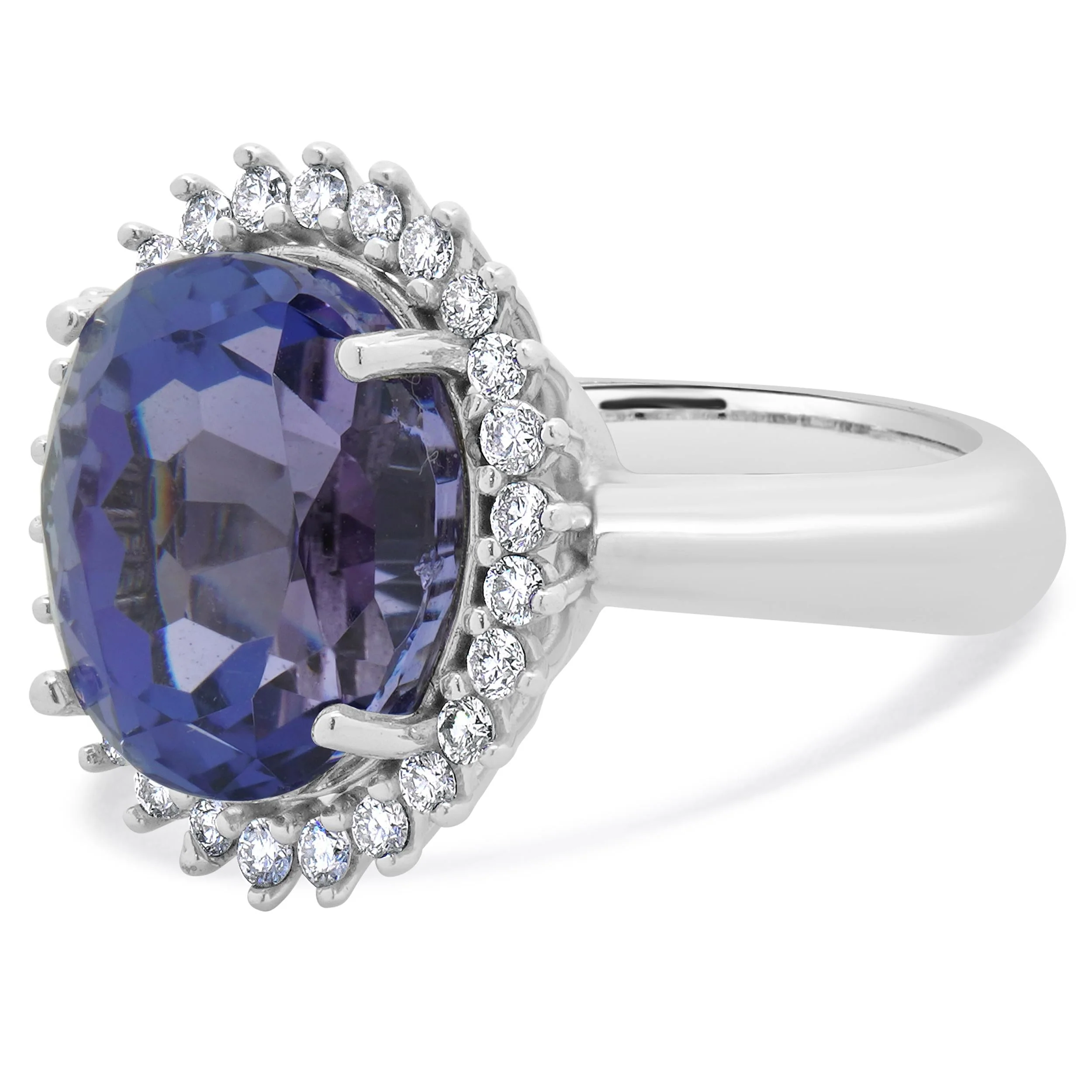 14 Karat White Gold Oval Tanzanite and Diamond Cocktail Ring - Image 2