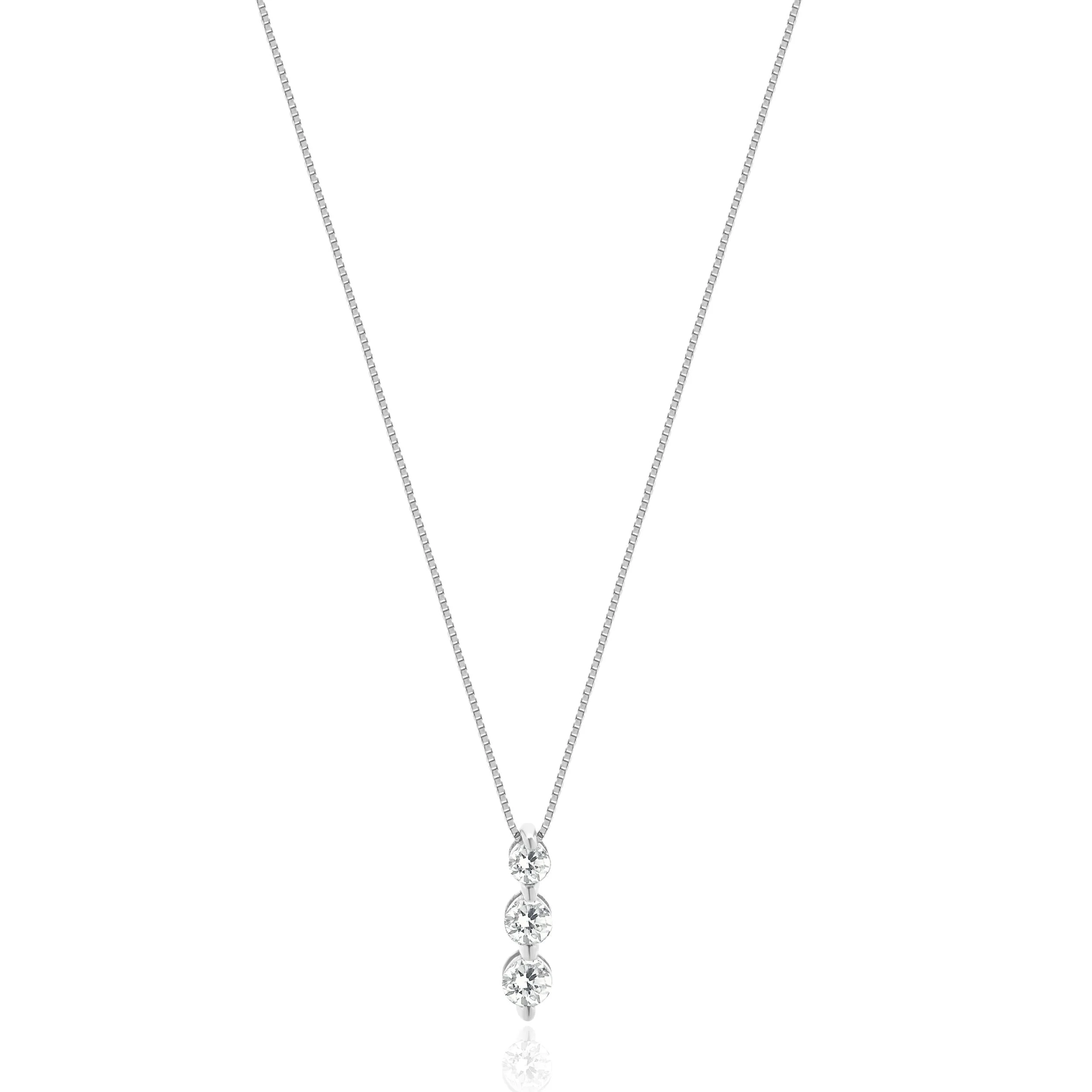 14 Karat White Gold Past, Present and Future Diamond Necklace