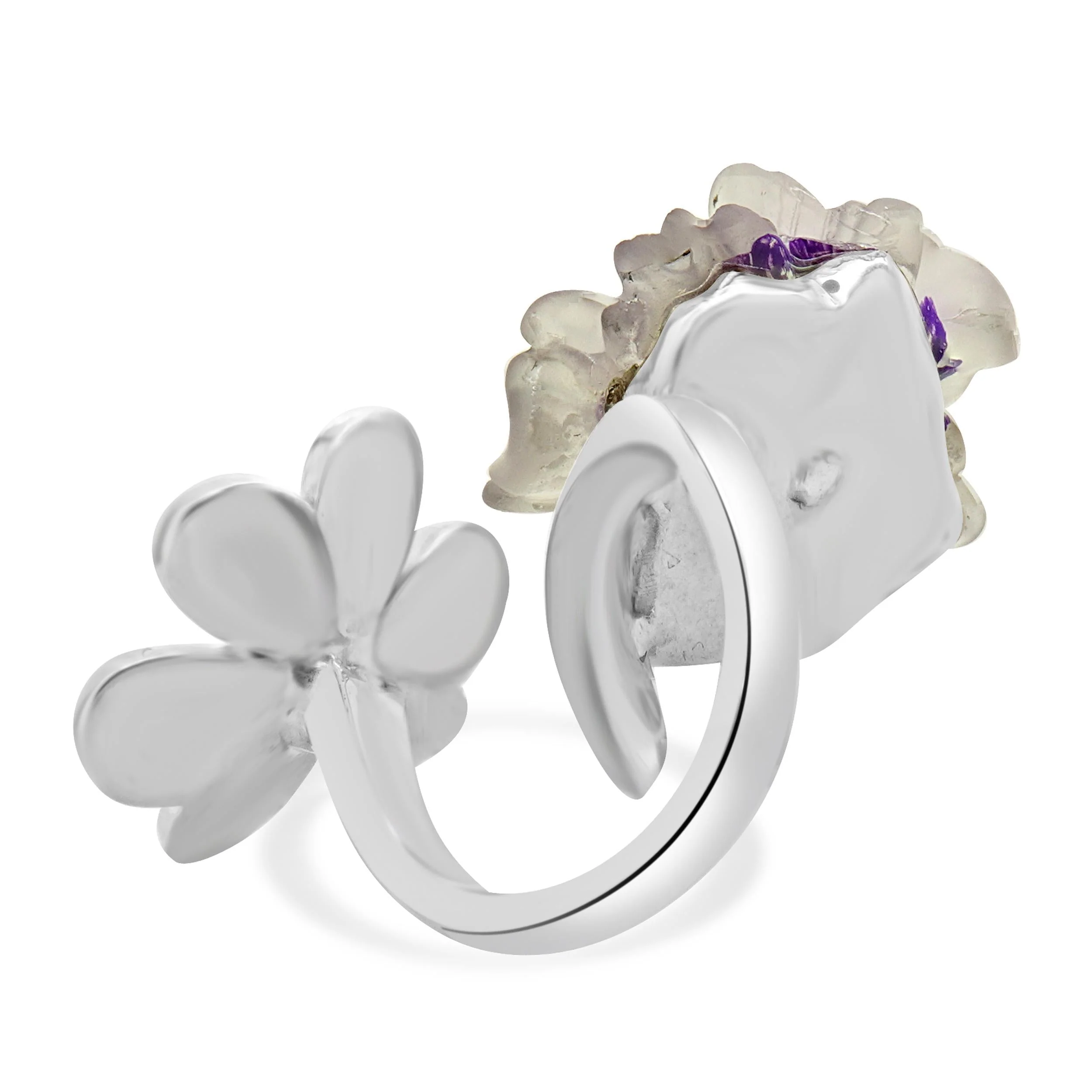 14 Karat White Gold Pave Diamond and Quartz Double Flower Ring - Image 3