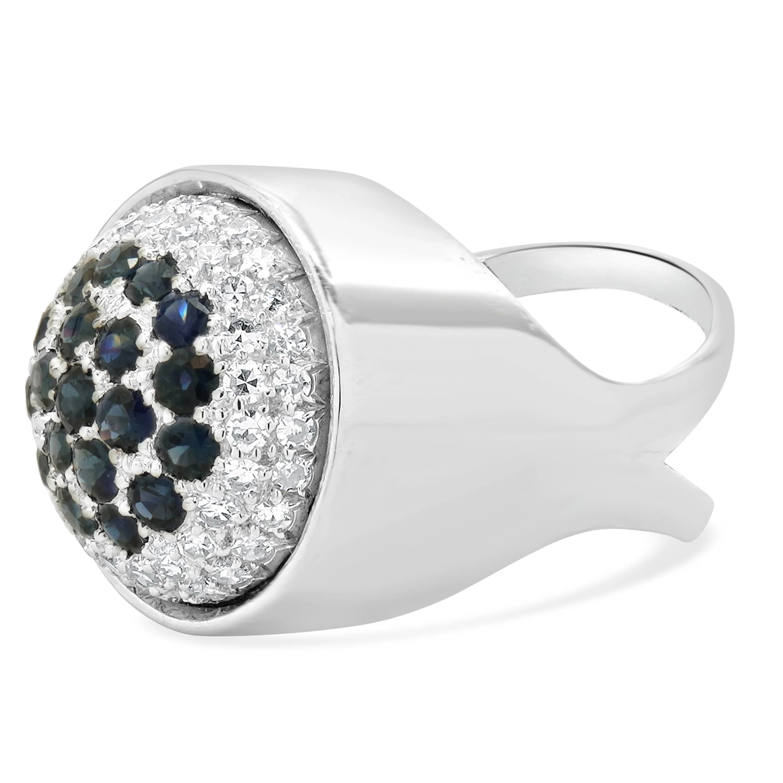 14 Karat White Gold Pave Diamond and Sapphire Dome Ring - Image 2