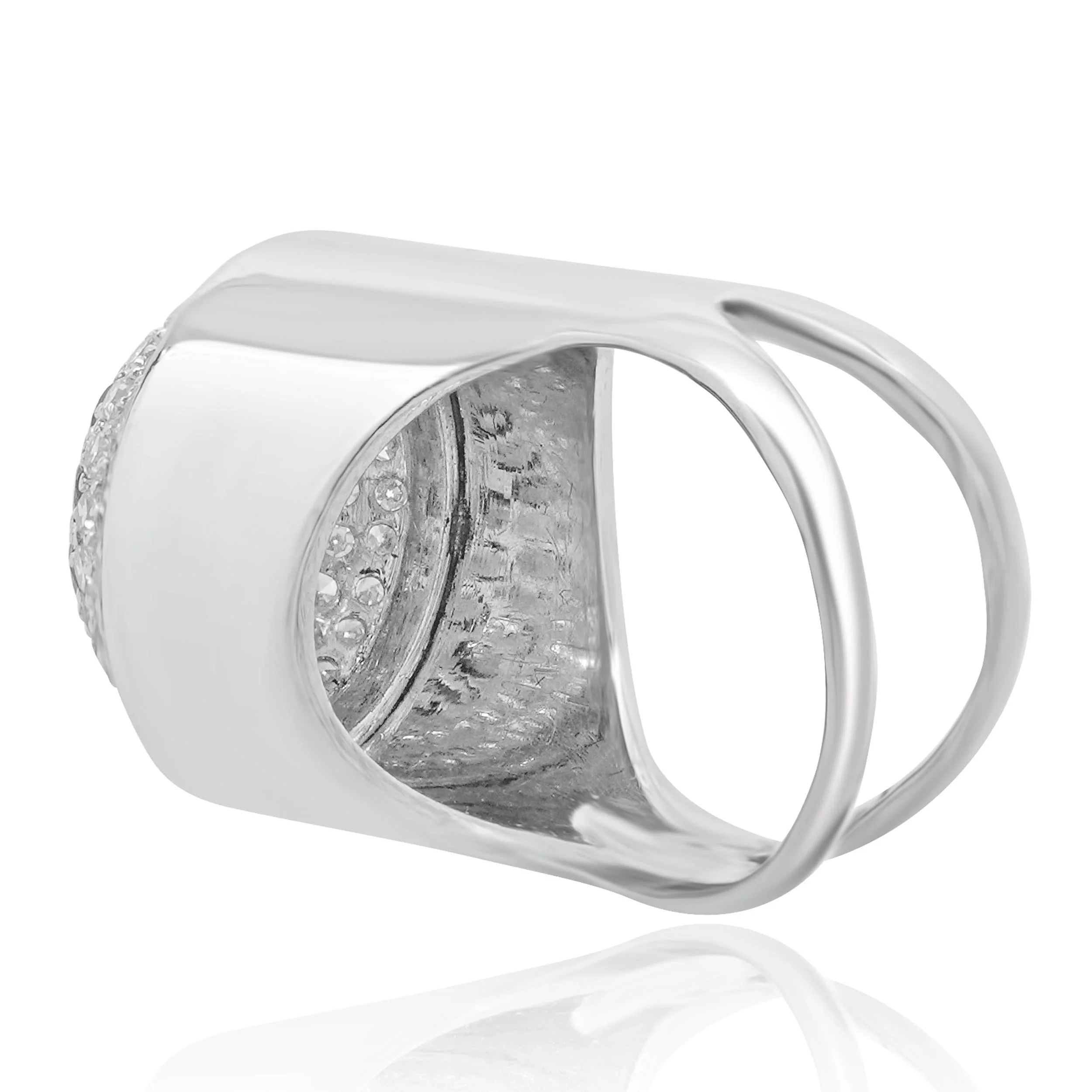 14 Karat White Gold Pave Diamond and Sapphire Dome Ring - Image 3