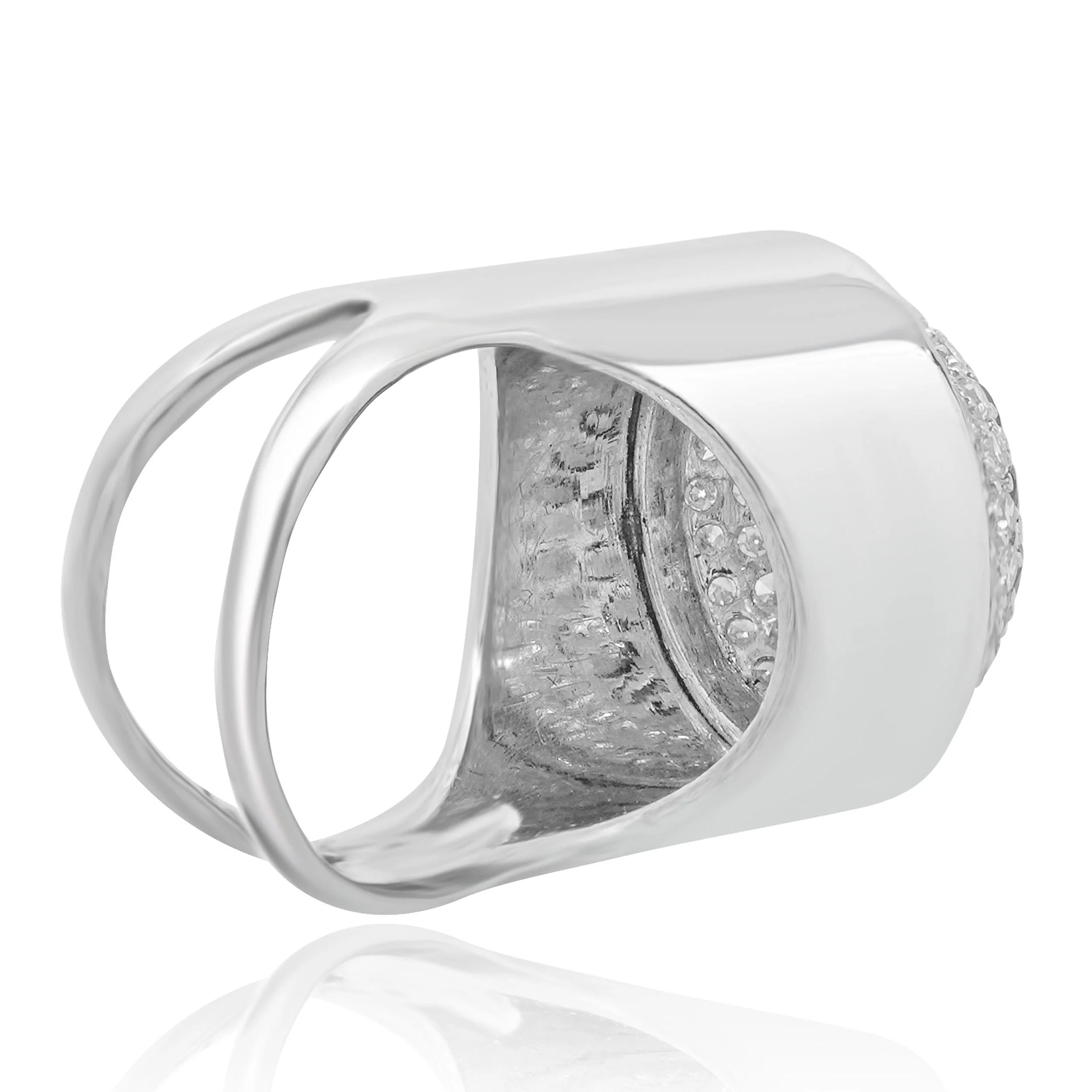 14 Karat White Gold Pave Diamond and Sapphire Dome Ring - Image 4