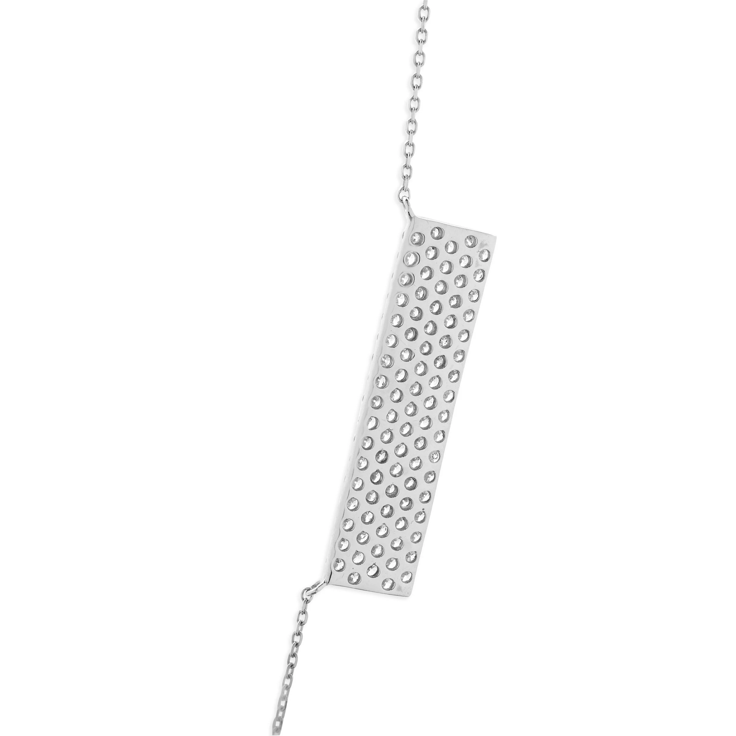 14 Karat White Gold Pave Diamond Bar Necklace - Image 3