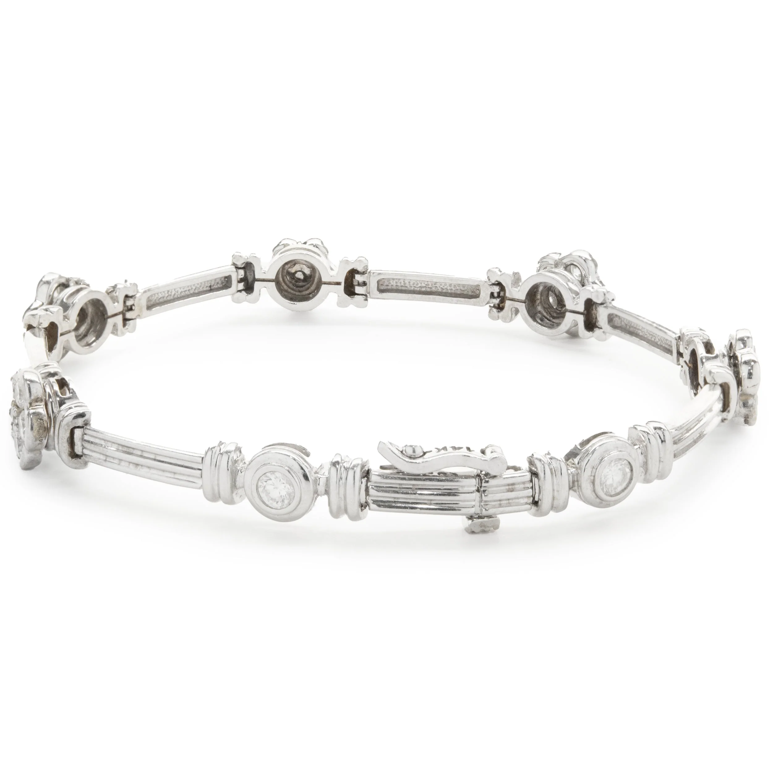 14 Karat White Gold Pave Diamond Flower Station Bracelet - Image 2