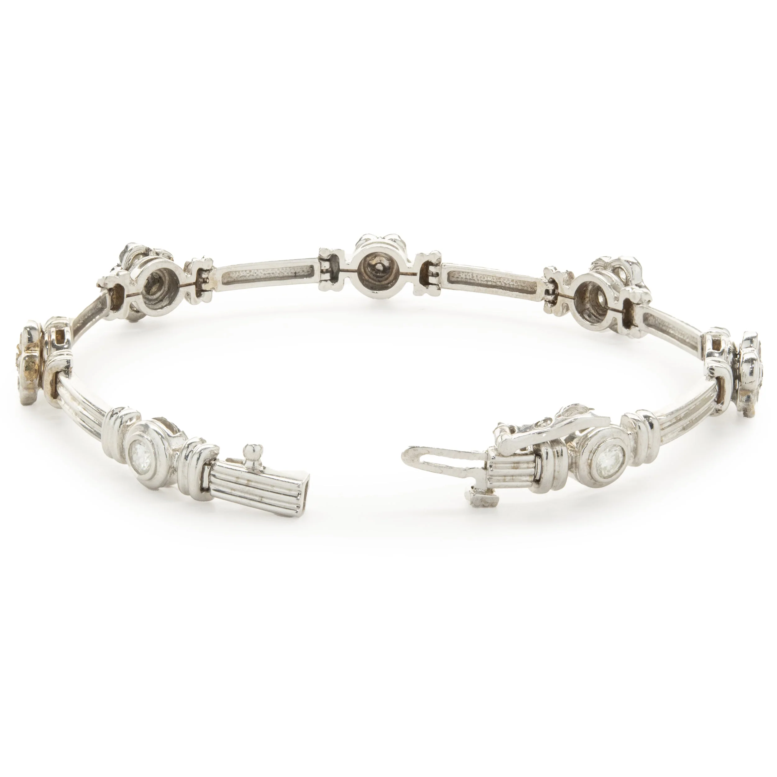 14 Karat White Gold Pave Diamond Flower Station Bracelet - Image 3