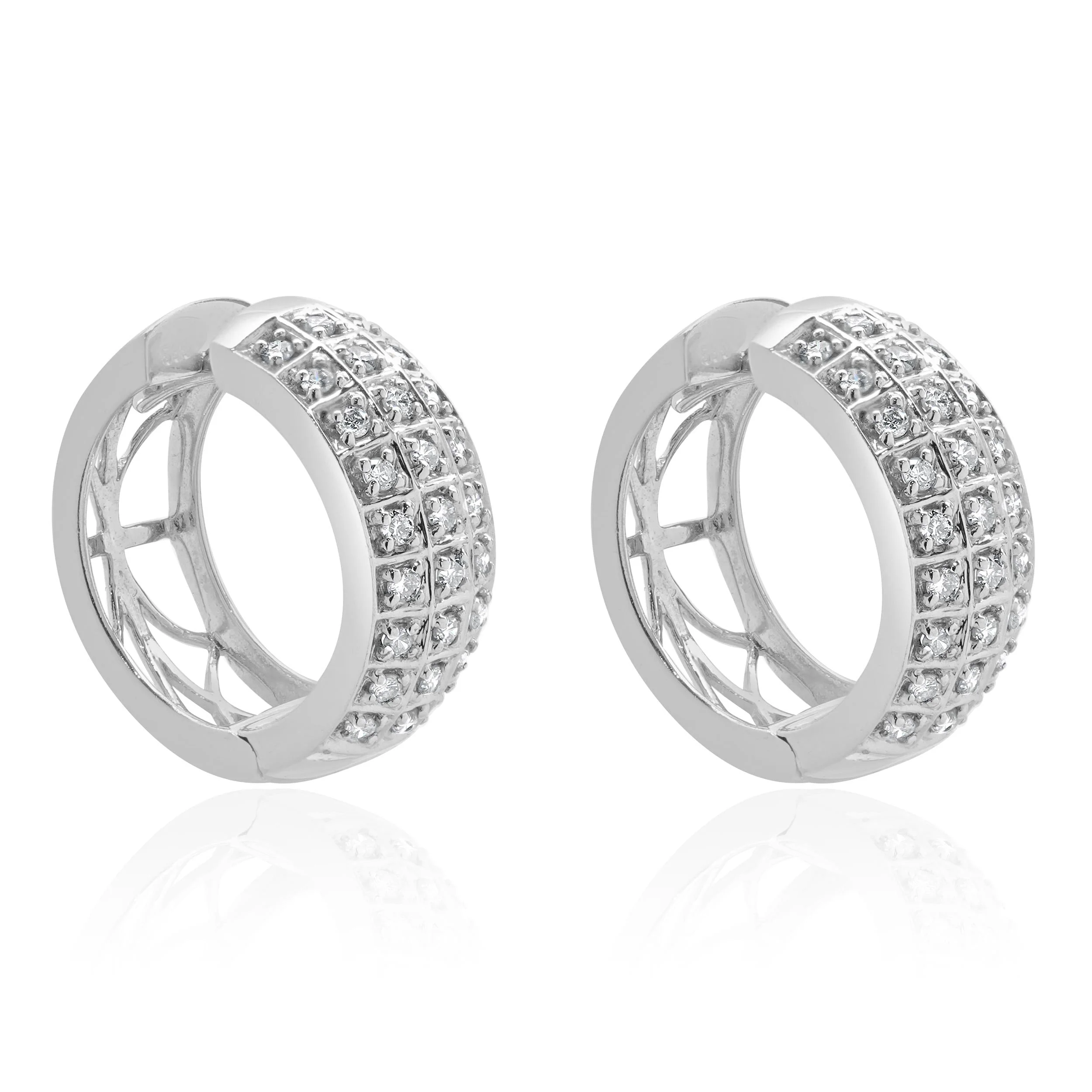 14 Karat White Gold Pave Diamond Huggie Hoop Earrings - Image 2