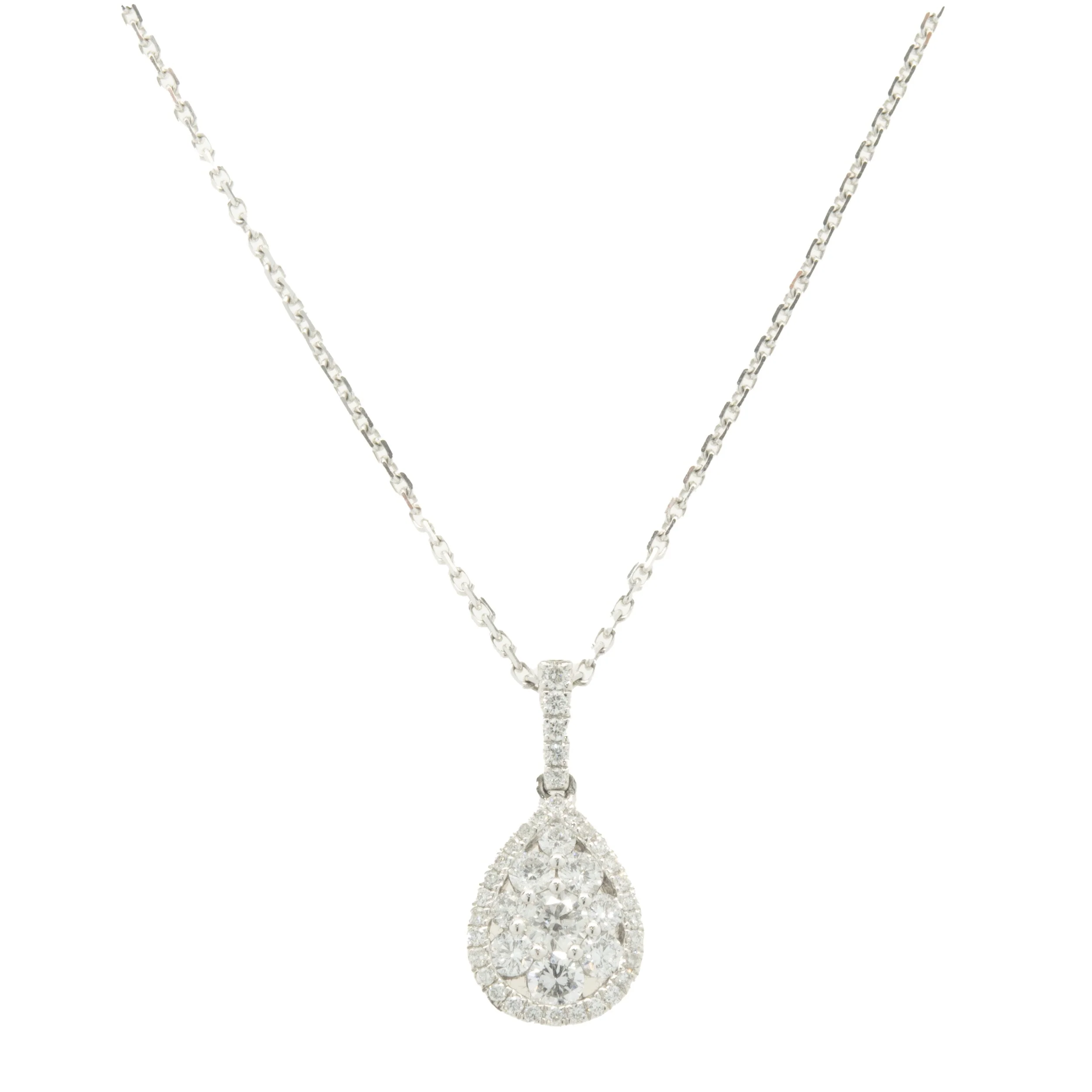 14 Karat White Gold Pave Diamond Pear Shape Necklace