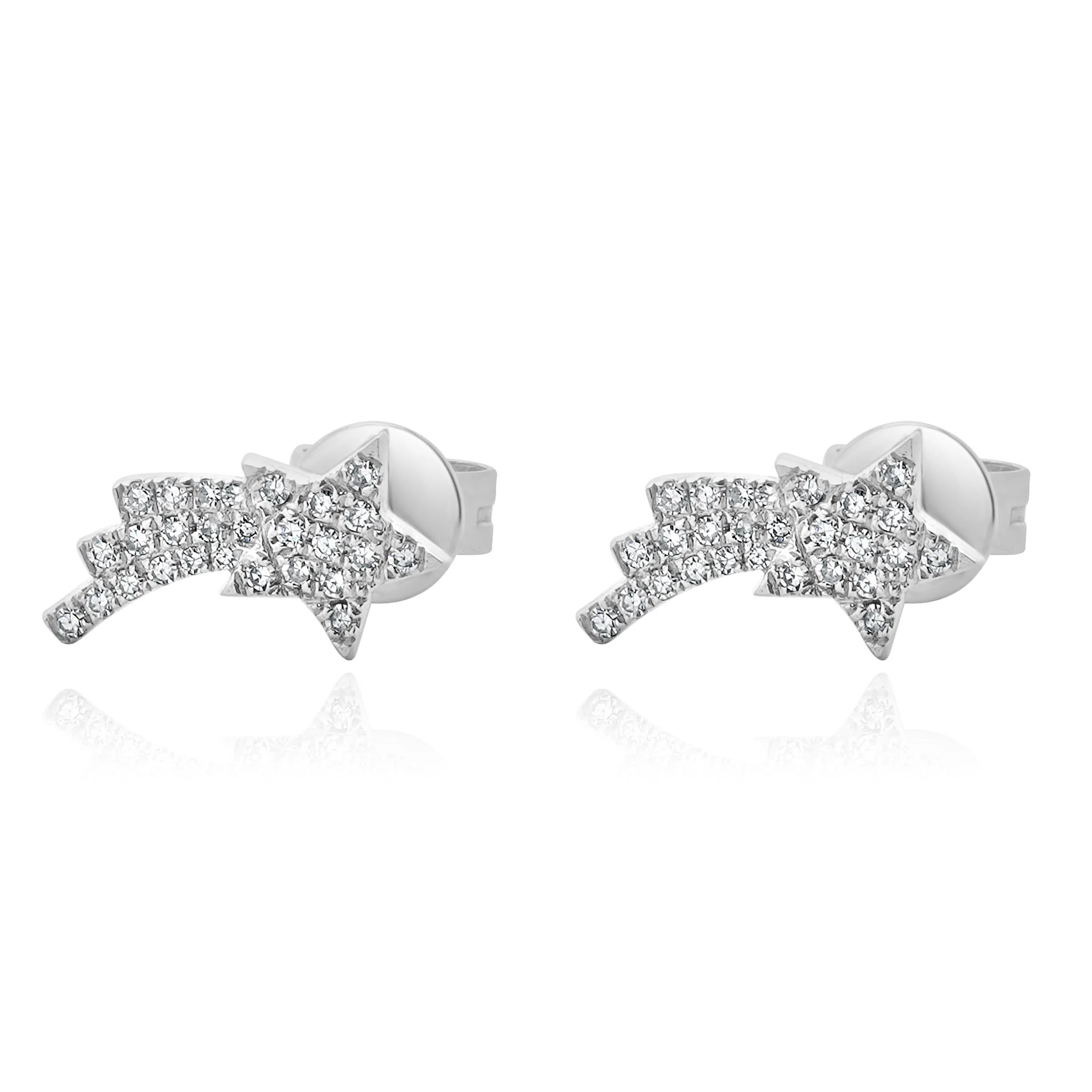 14 Karat White Gold Pave Diamond Shooting Star Earrings