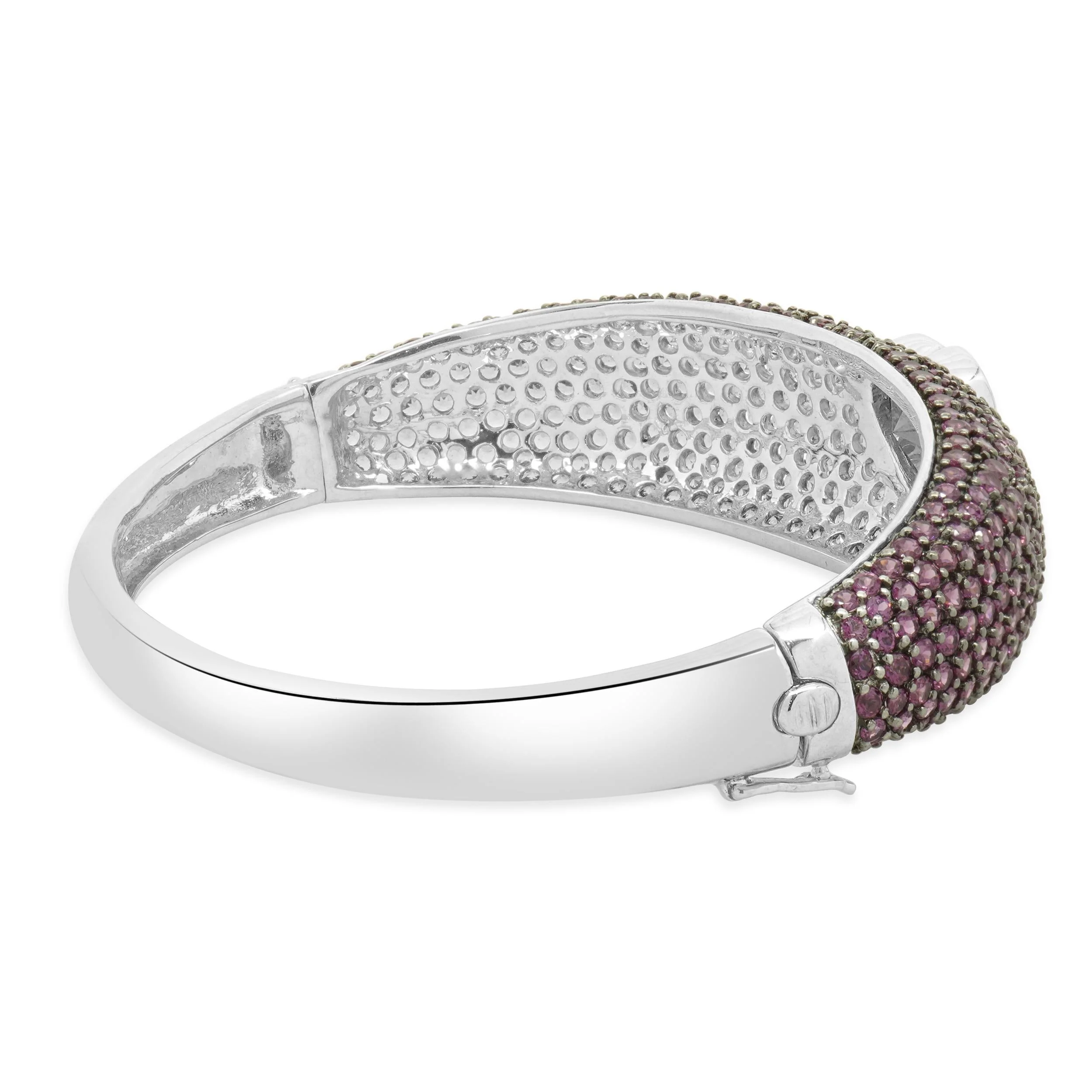 14 Karat White Gold Pave Grape Garnet Heart Bangle Bracelet - Image 3