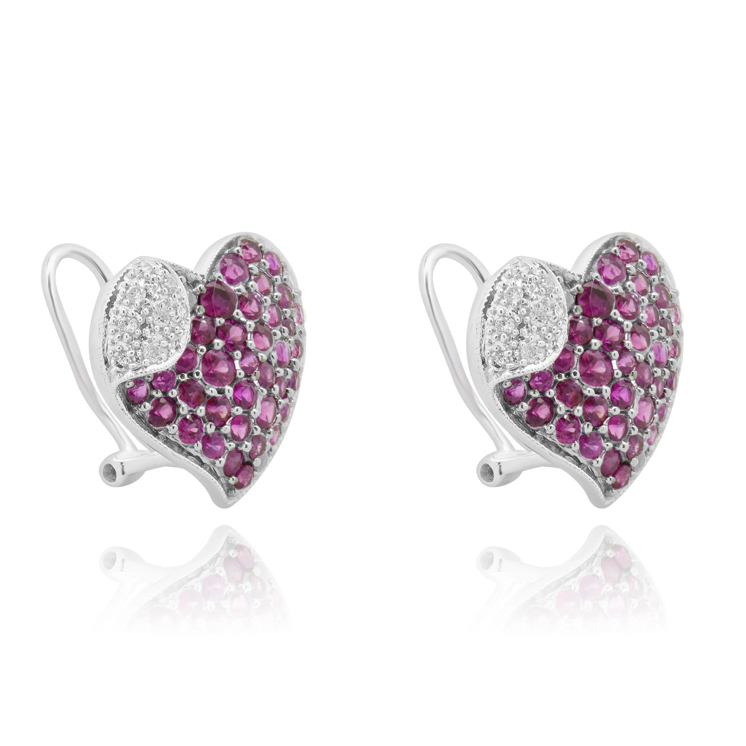 14 Karat White Gold Pave Pink Sapphire and Diamond Heart Earrings - Image 2