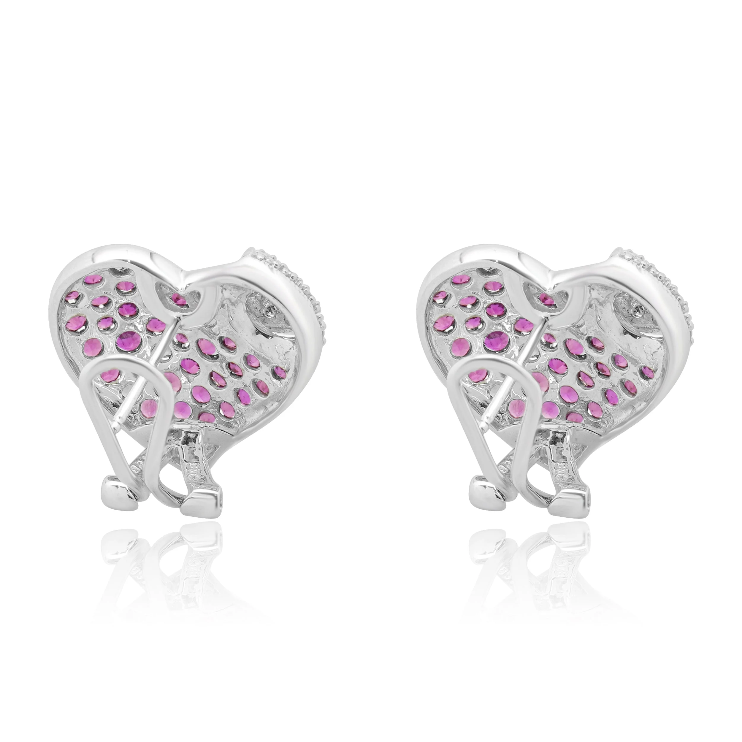 14 Karat White Gold Pave Pink Sapphire and Diamond Heart Earrings - Image 3