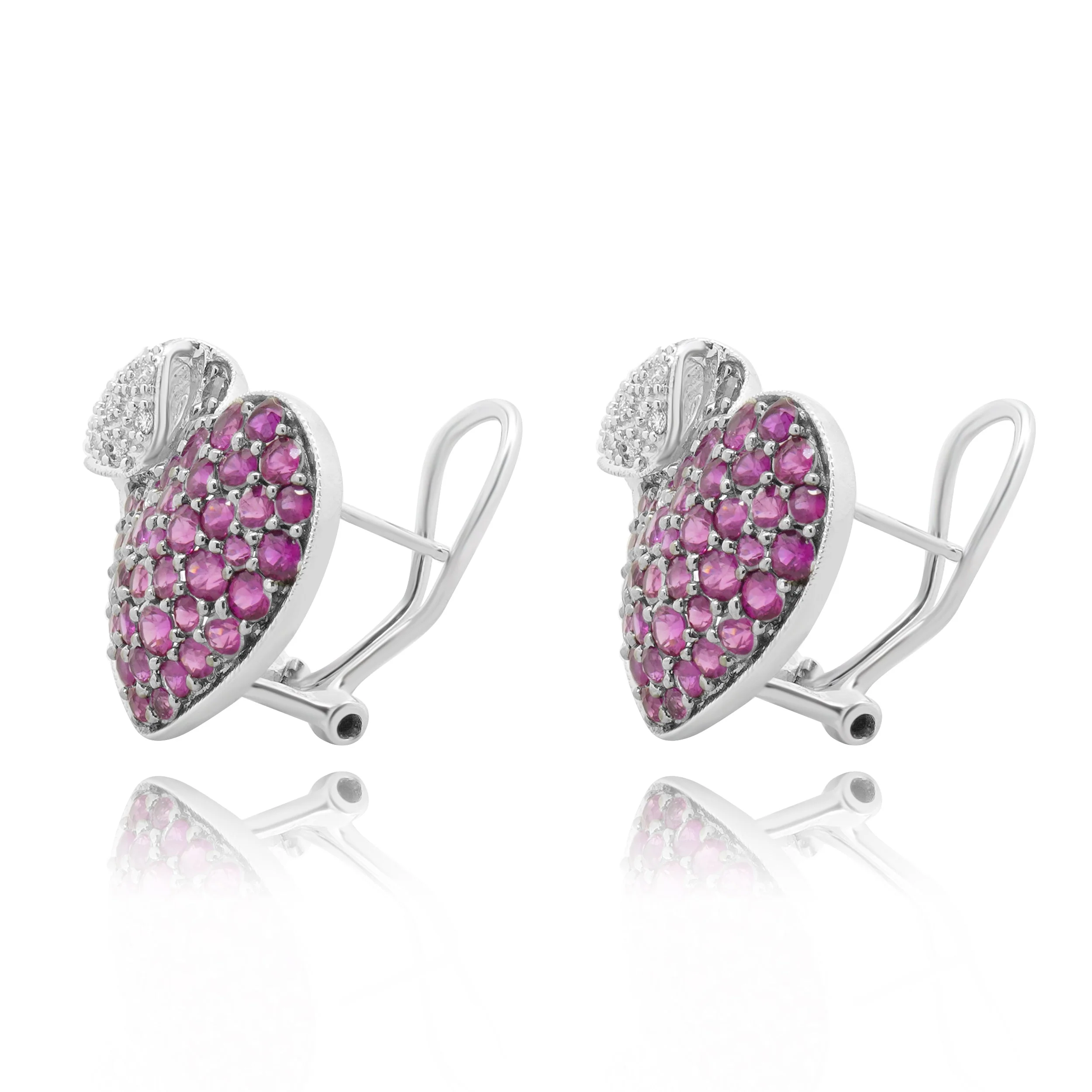 14 Karat White Gold Pave Pink Sapphire and Diamond Heart Earrings - Image 4