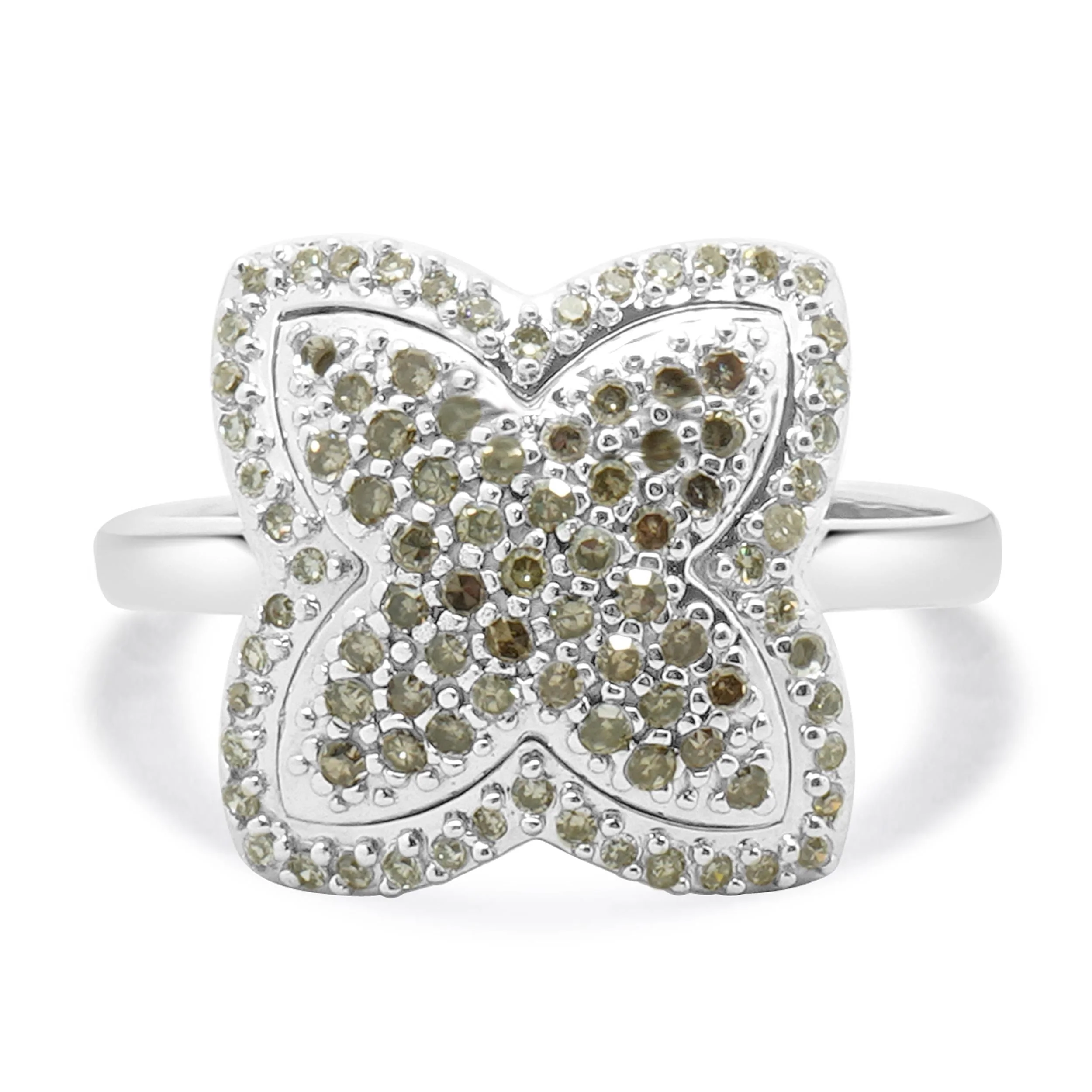 14 Karat White Gold Pave White and Chocolate Diamond Star Ring