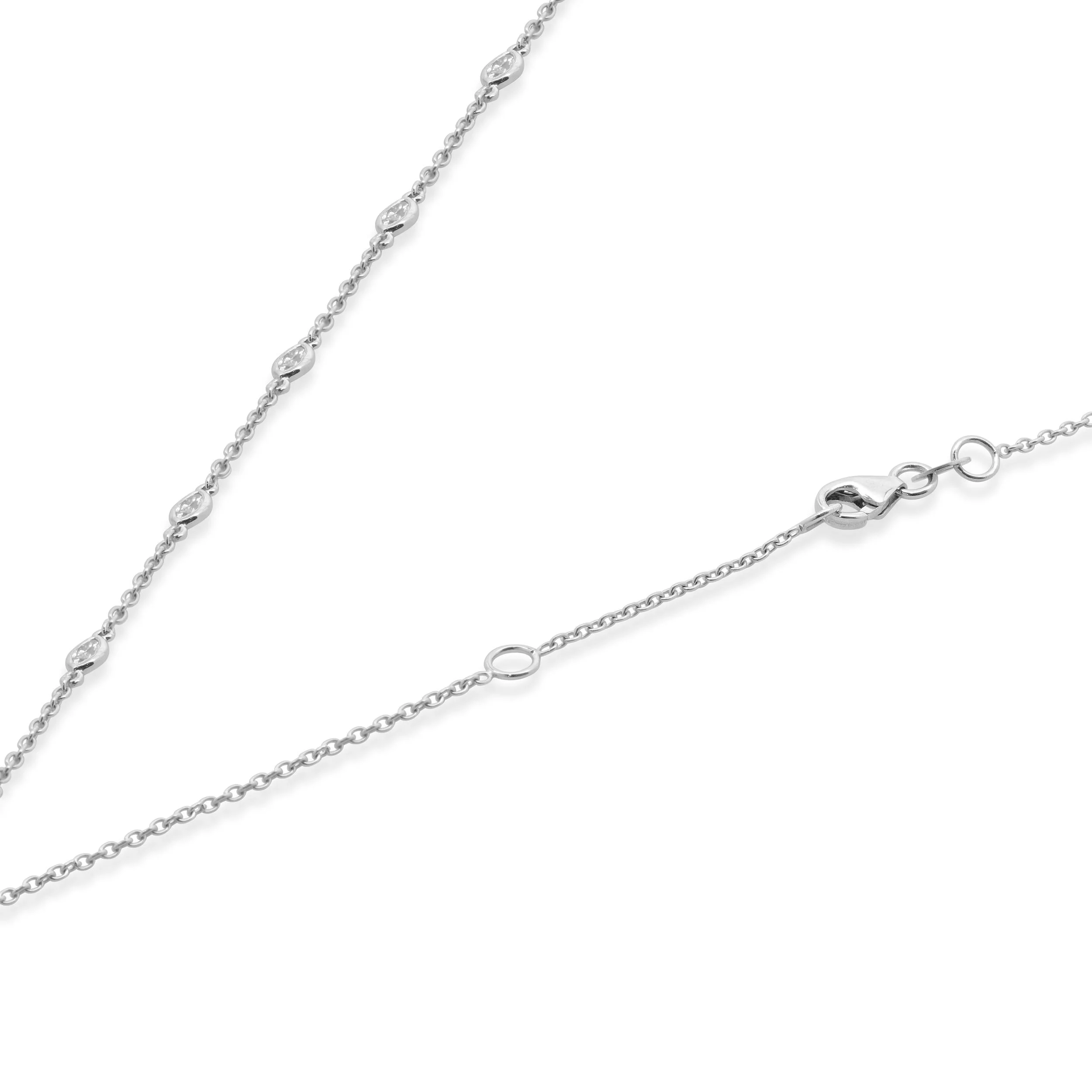 14 Karat White Gold Pear and Marquise Diamond Station Necklace - Image 3