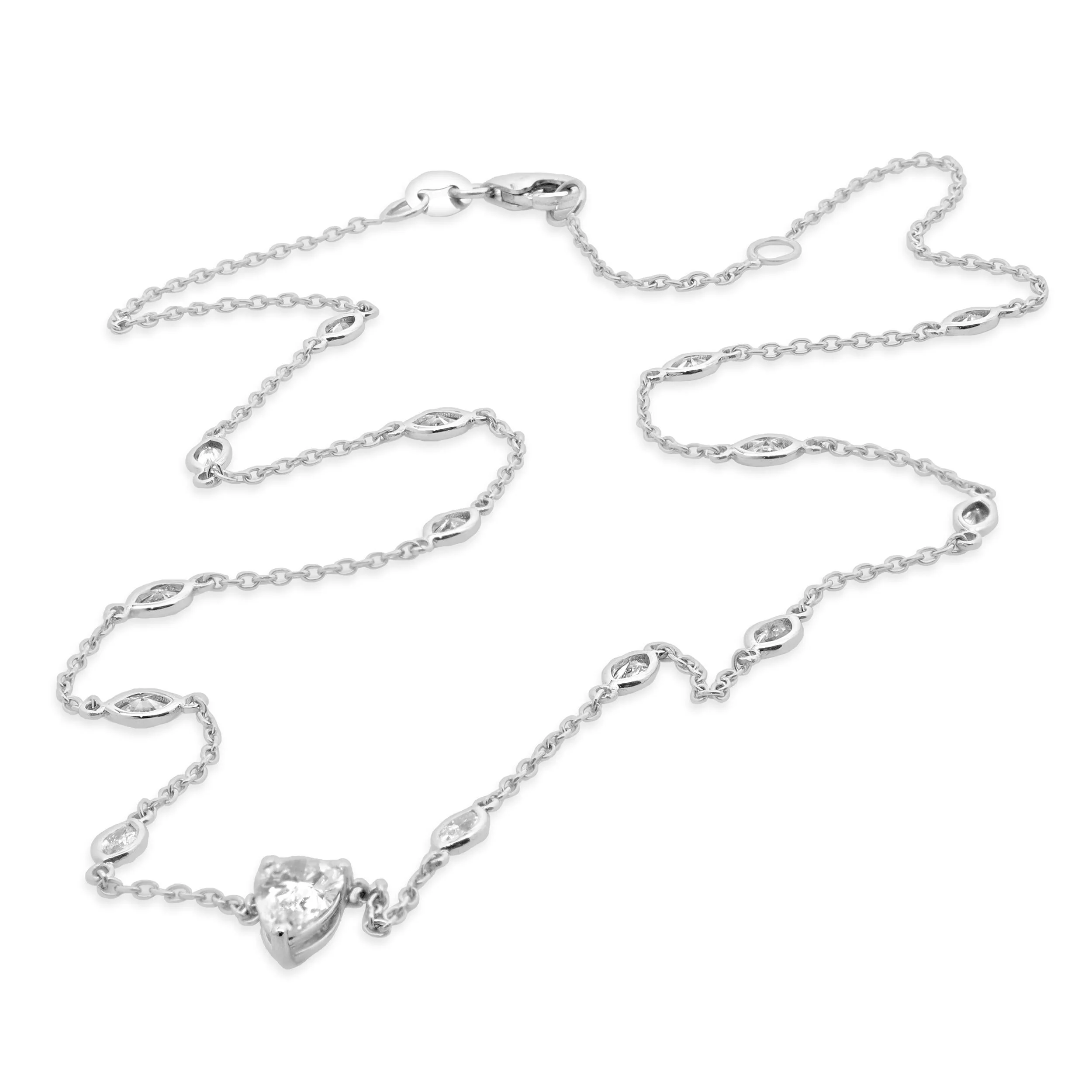 14 Karat White Gold Pear and Marquise Diamond Station Necklace - Image 4