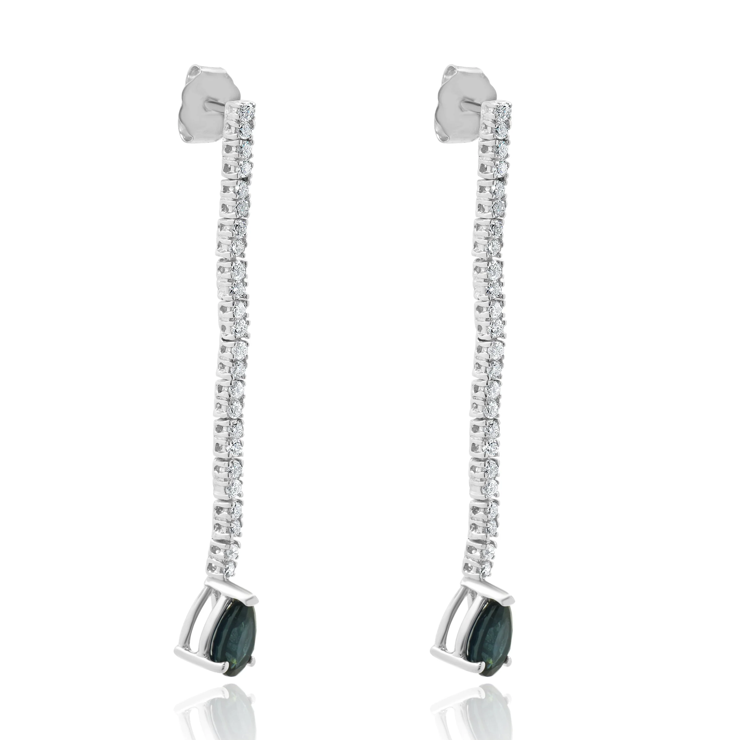 14 Karat White Gold Pear Cut Sapphire and Diamond Drop Earrings - Image 2