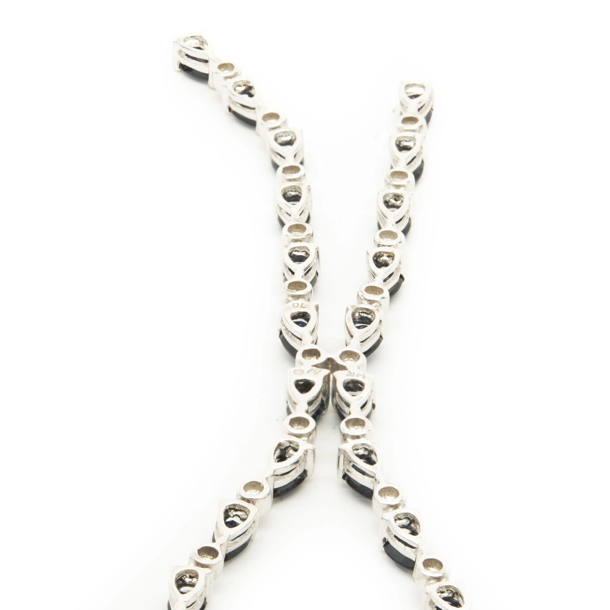 14 Karat White Gold Pear Shape Sapphire and Diamond Lariat Necklace - Image 3
