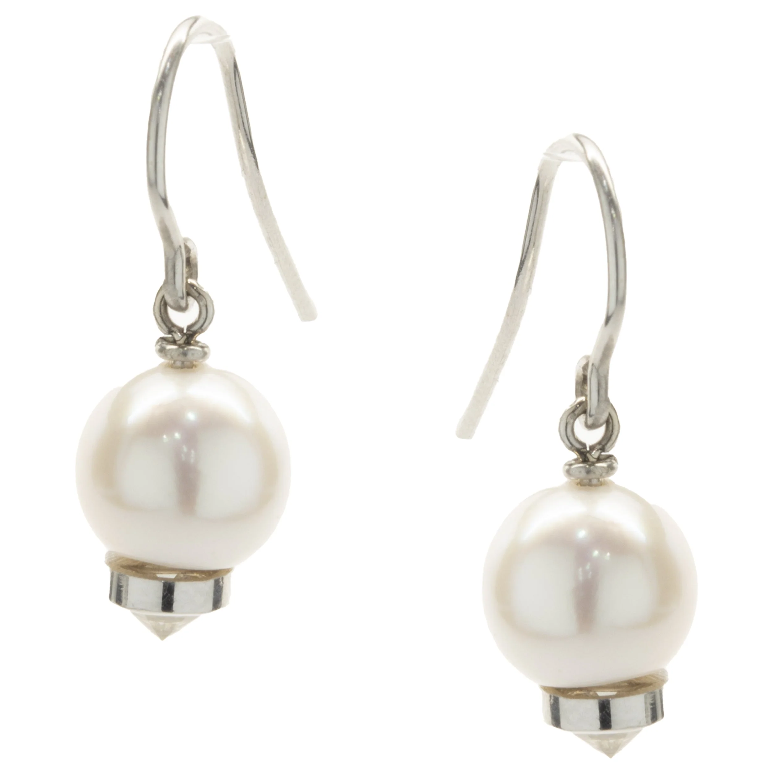 14 Karat White Gold Pearl and Diamond Capped Drop Earrings
