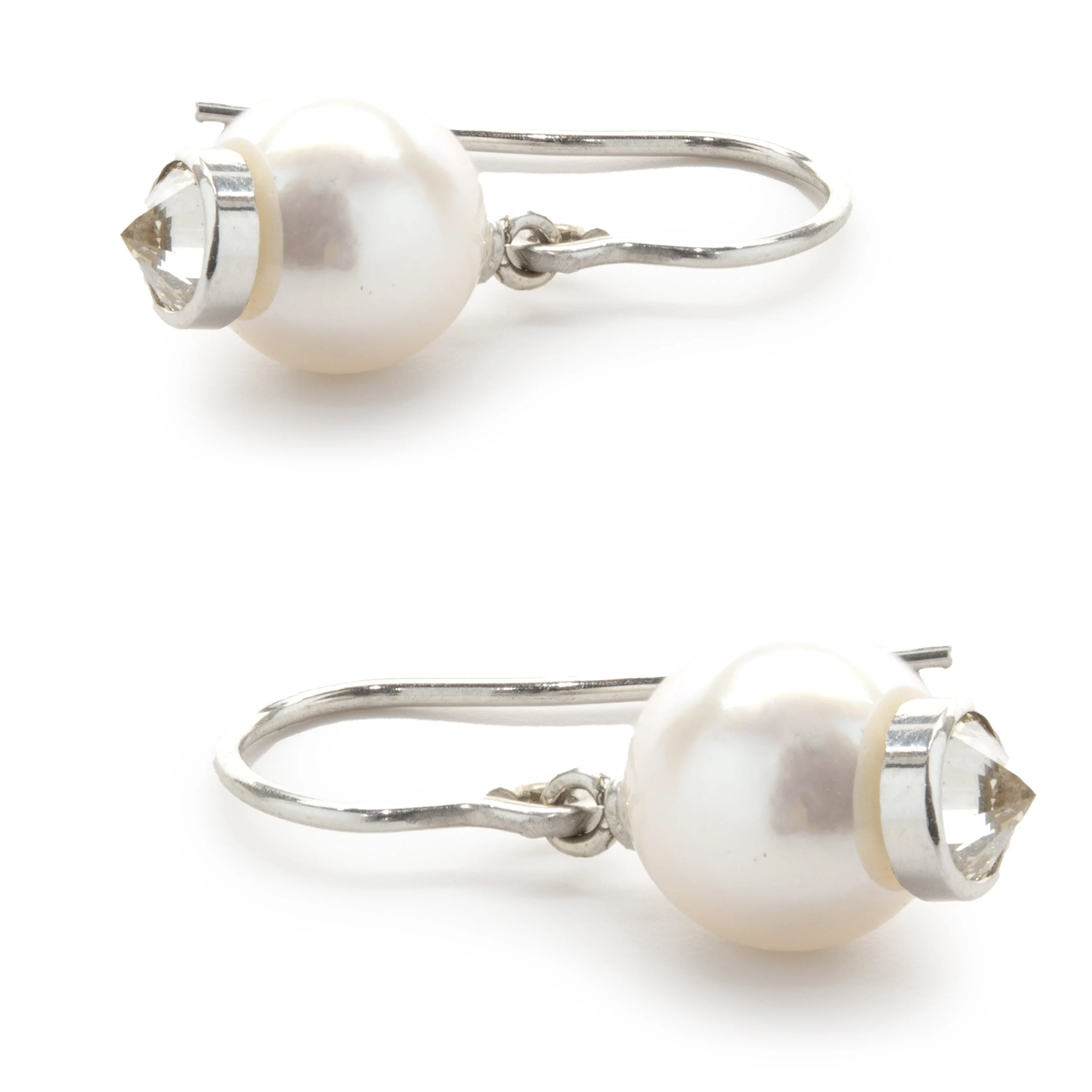 14 Karat White Gold Pearl and Diamond Capped Drop Earrings - Image 3