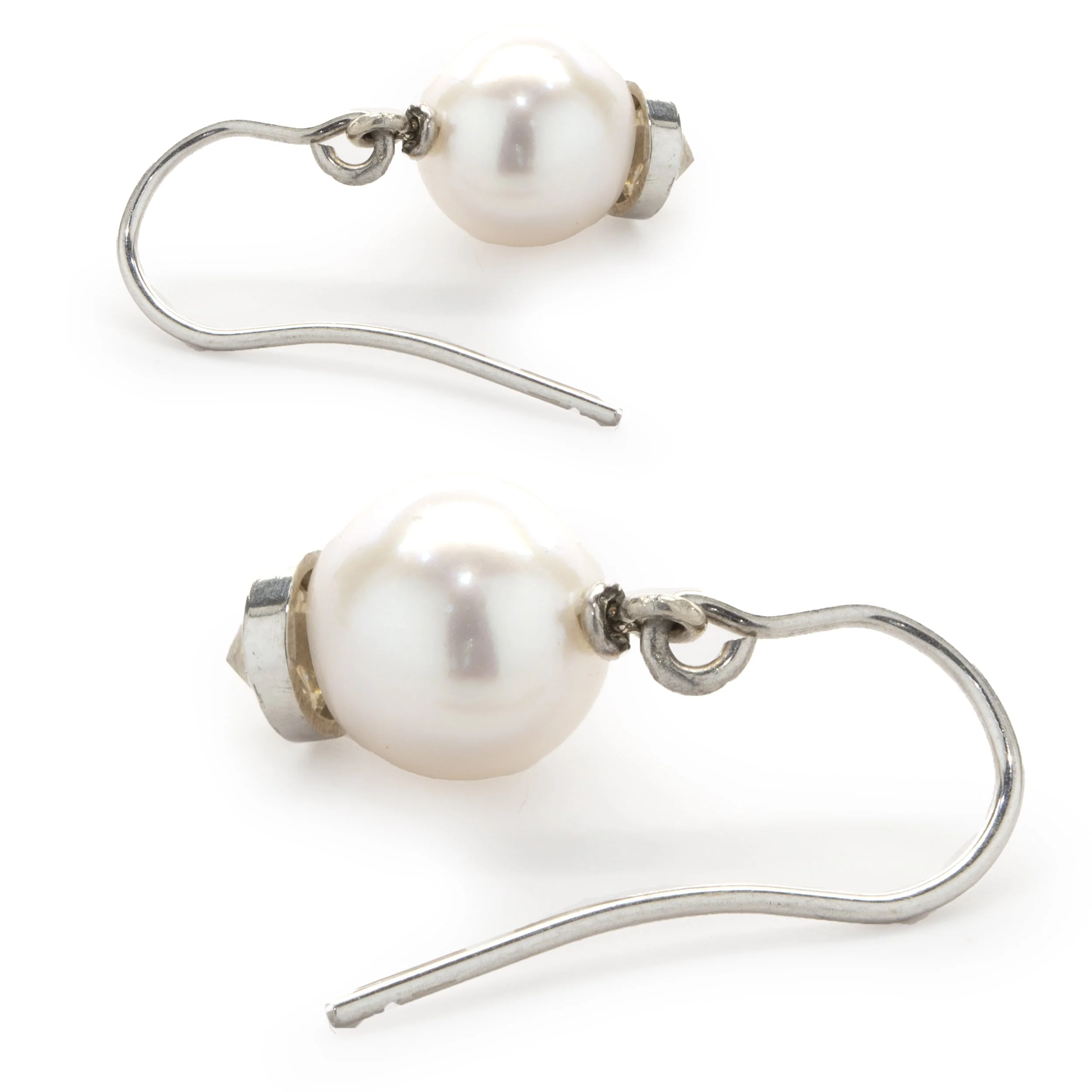 14 Karat White Gold Pearl and Diamond Capped Drop Earrings - Image 4