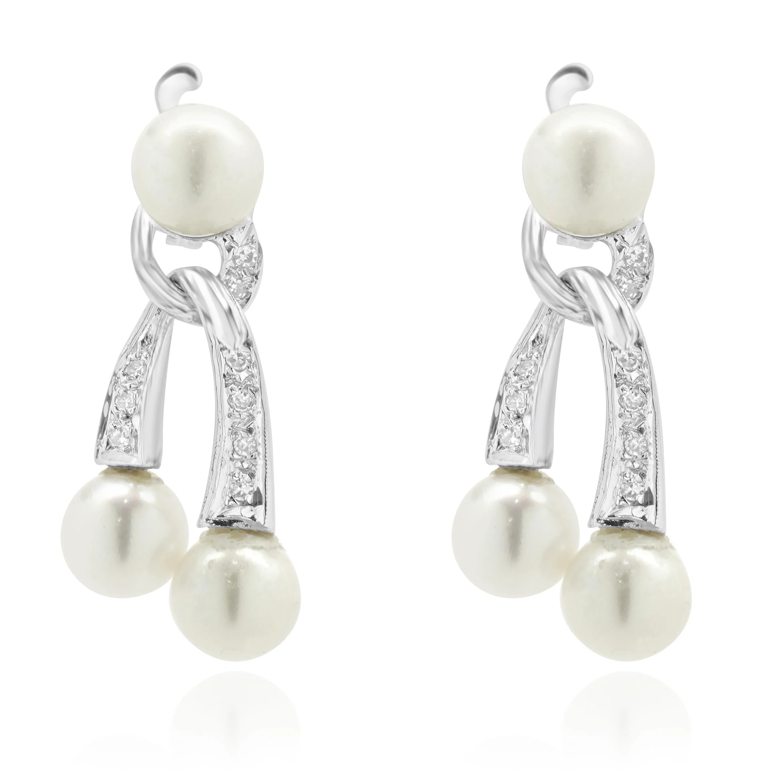 14 Karat White Gold Pearl and Diamond Dangle Earrings