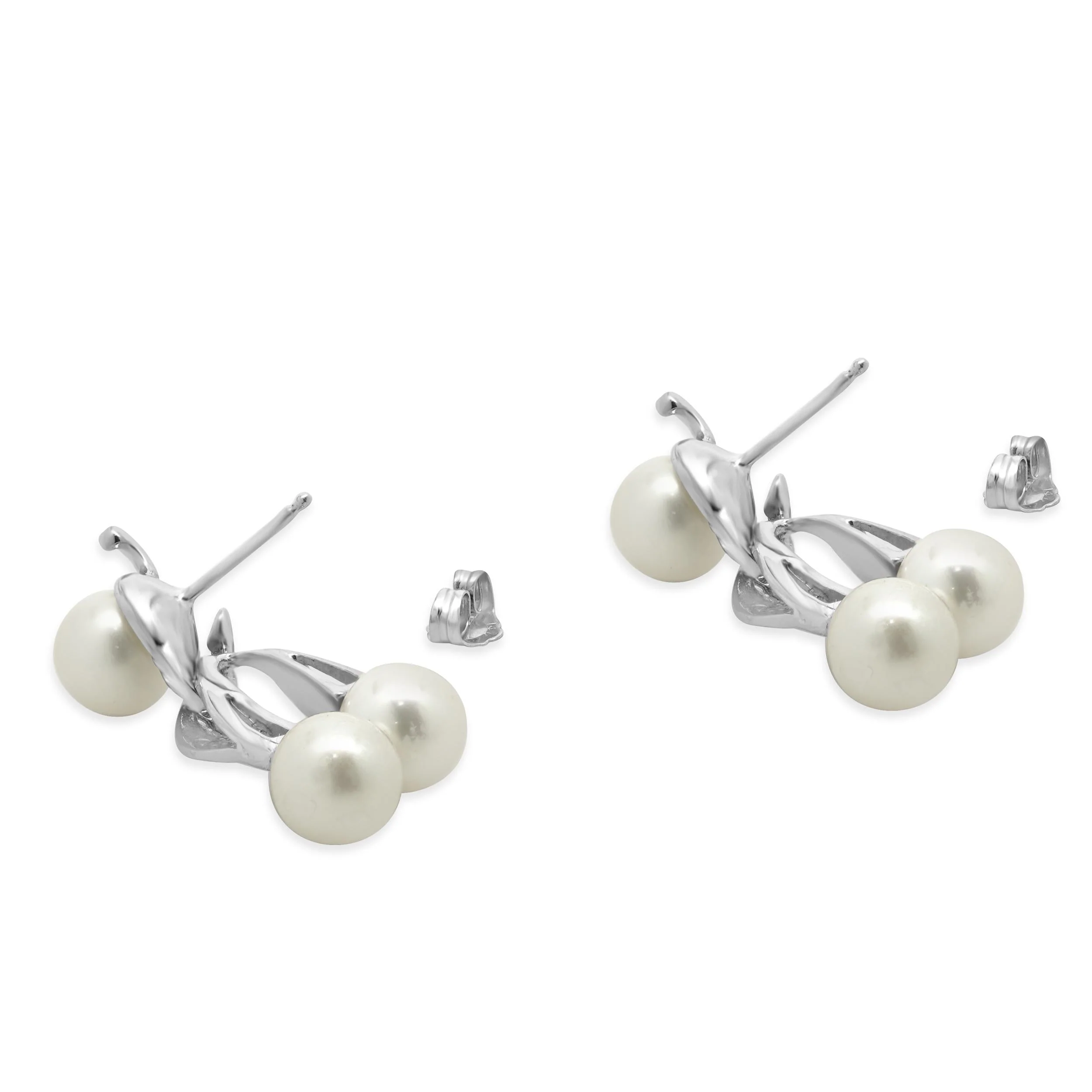 14 Karat White Gold Pearl and Diamond Dangle Earrings - Image 4