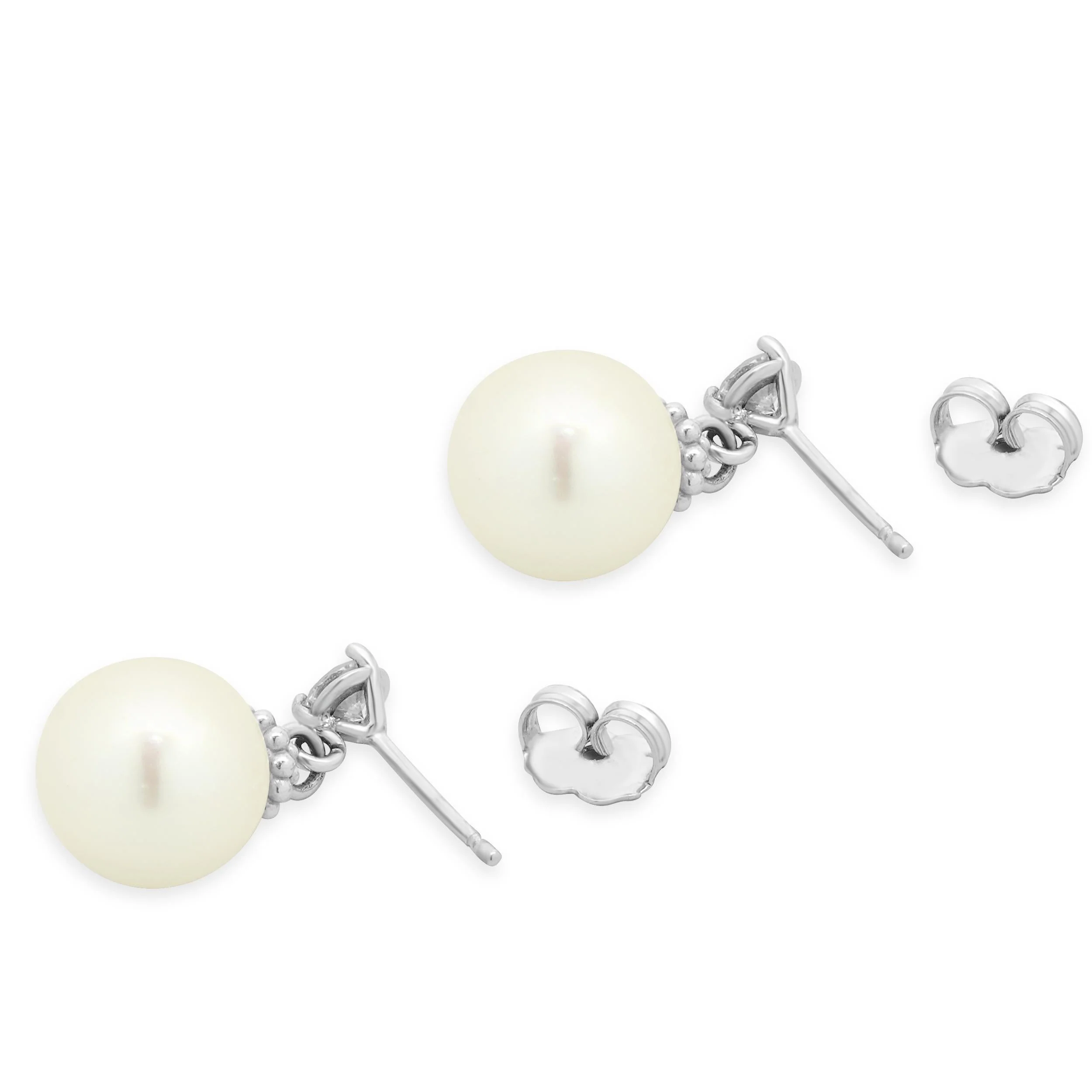 14 Karat White Gold Pearl and Diamond Drop Earrings - Image 4