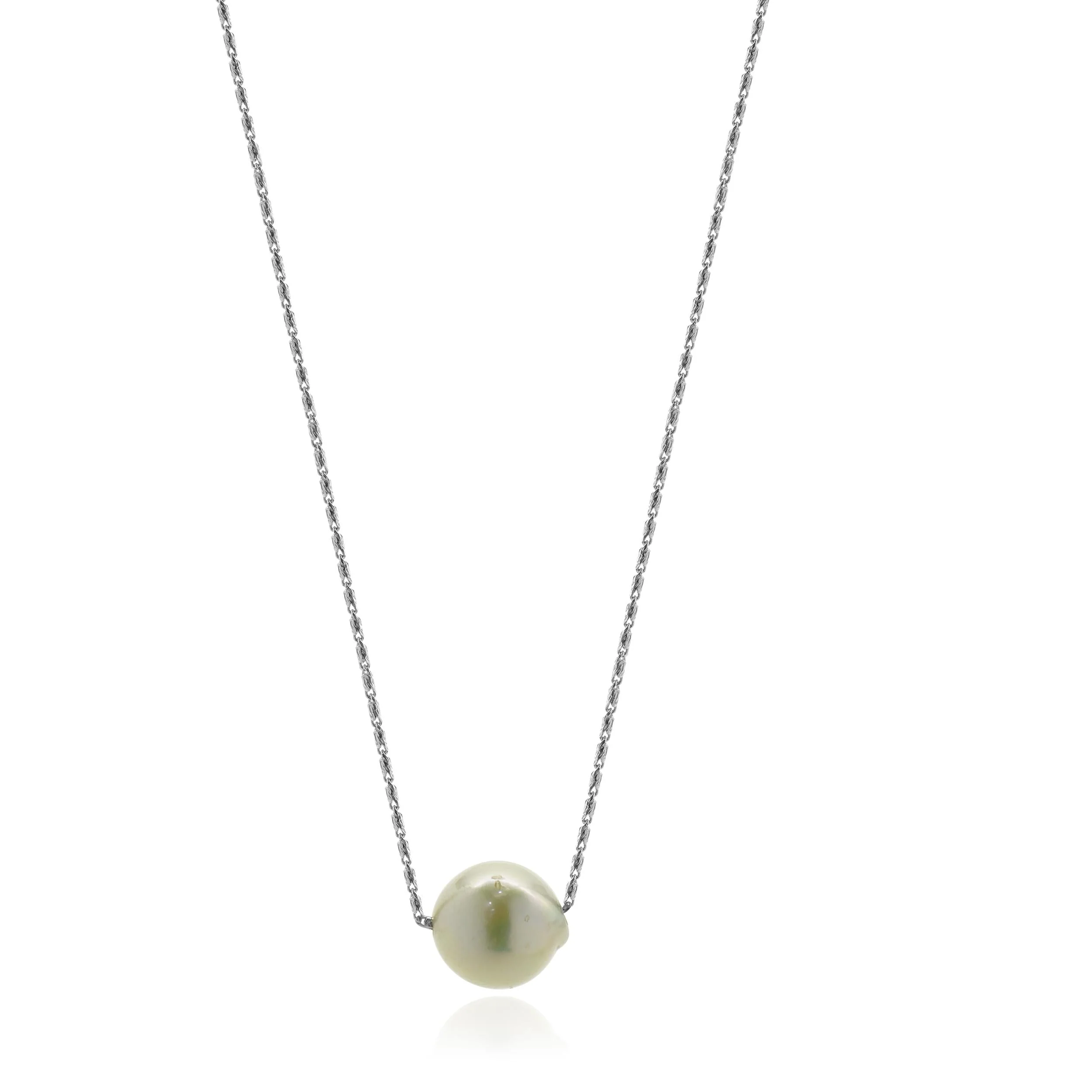 14 Karat White Gold Pearl Solitaire Necklace - Image 2