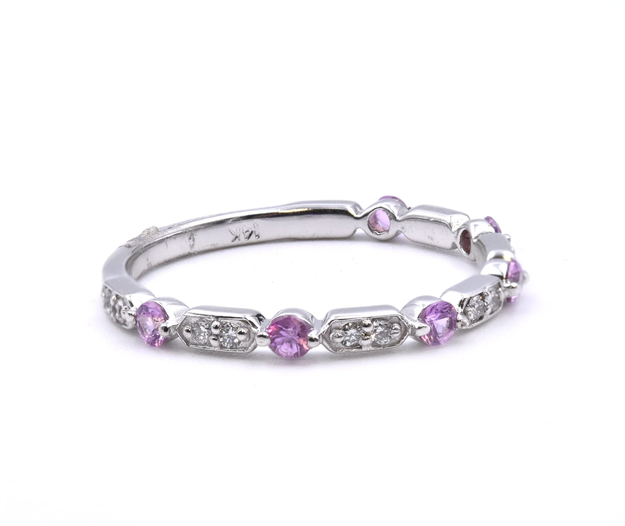 14 Karat White Gold Pink Sapphire and Diamond Band - Image 2