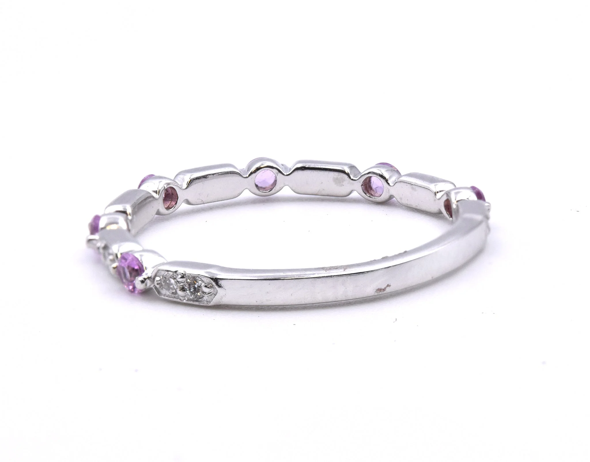 14 Karat White Gold Pink Sapphire and Diamond Band - Image 4