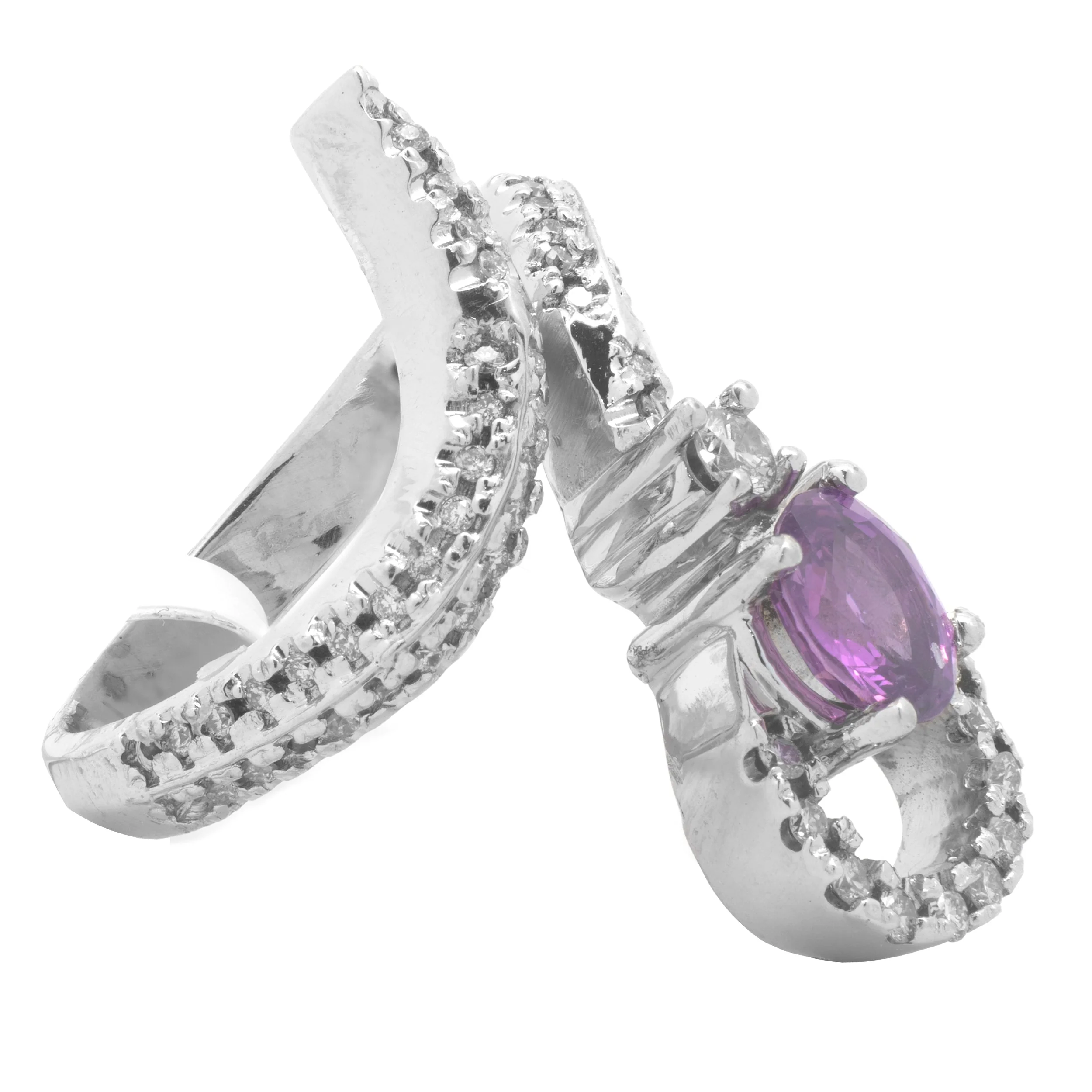 14 Karat White Gold Pink Sapphire and Diamond Snake Ring - Image 3
