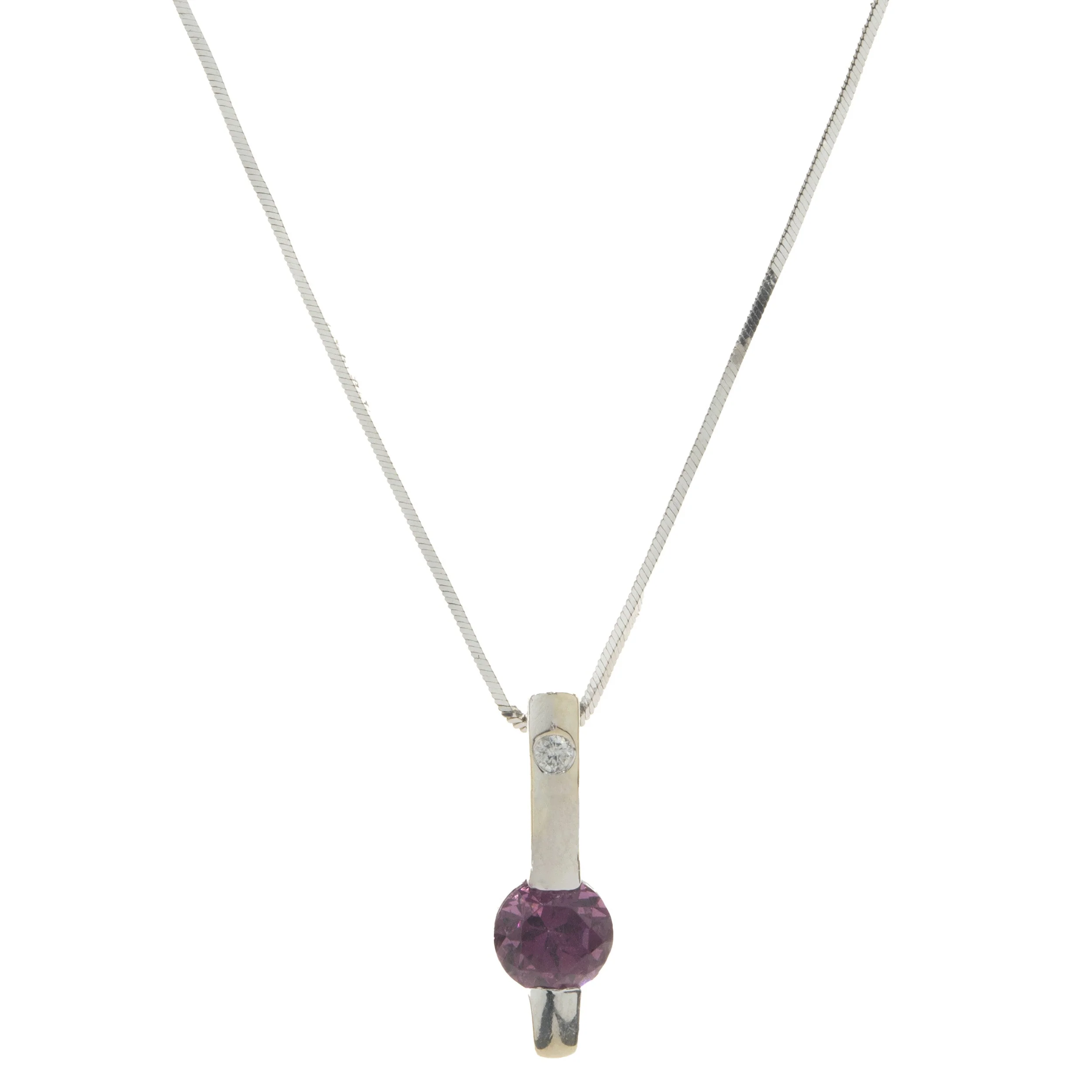 14 Karat White Gold Pink Sapphire and Diamond Spear Necklace