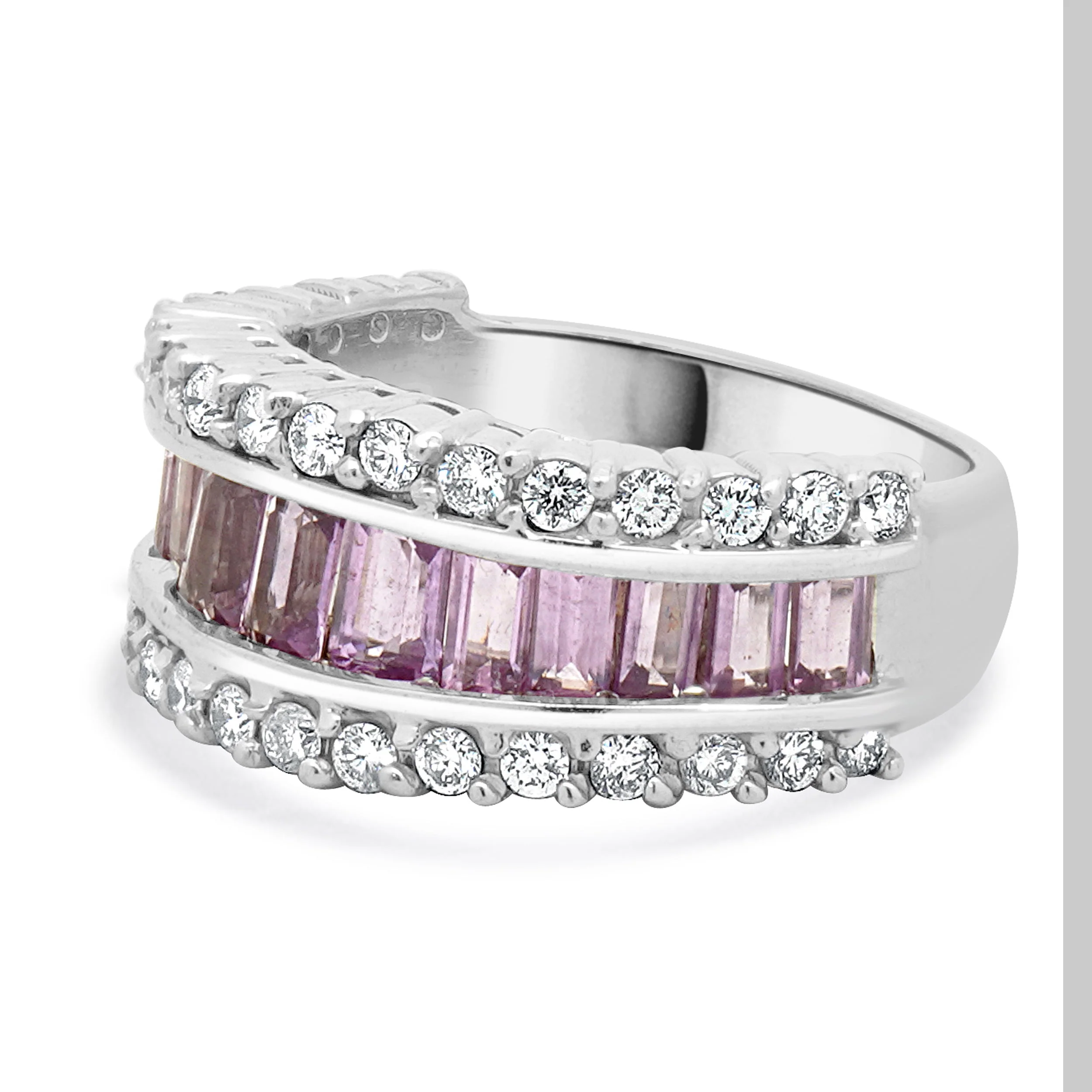 14 Karat White Gold Pink Sapphire & Diamond Three Row Ring - Image 2
