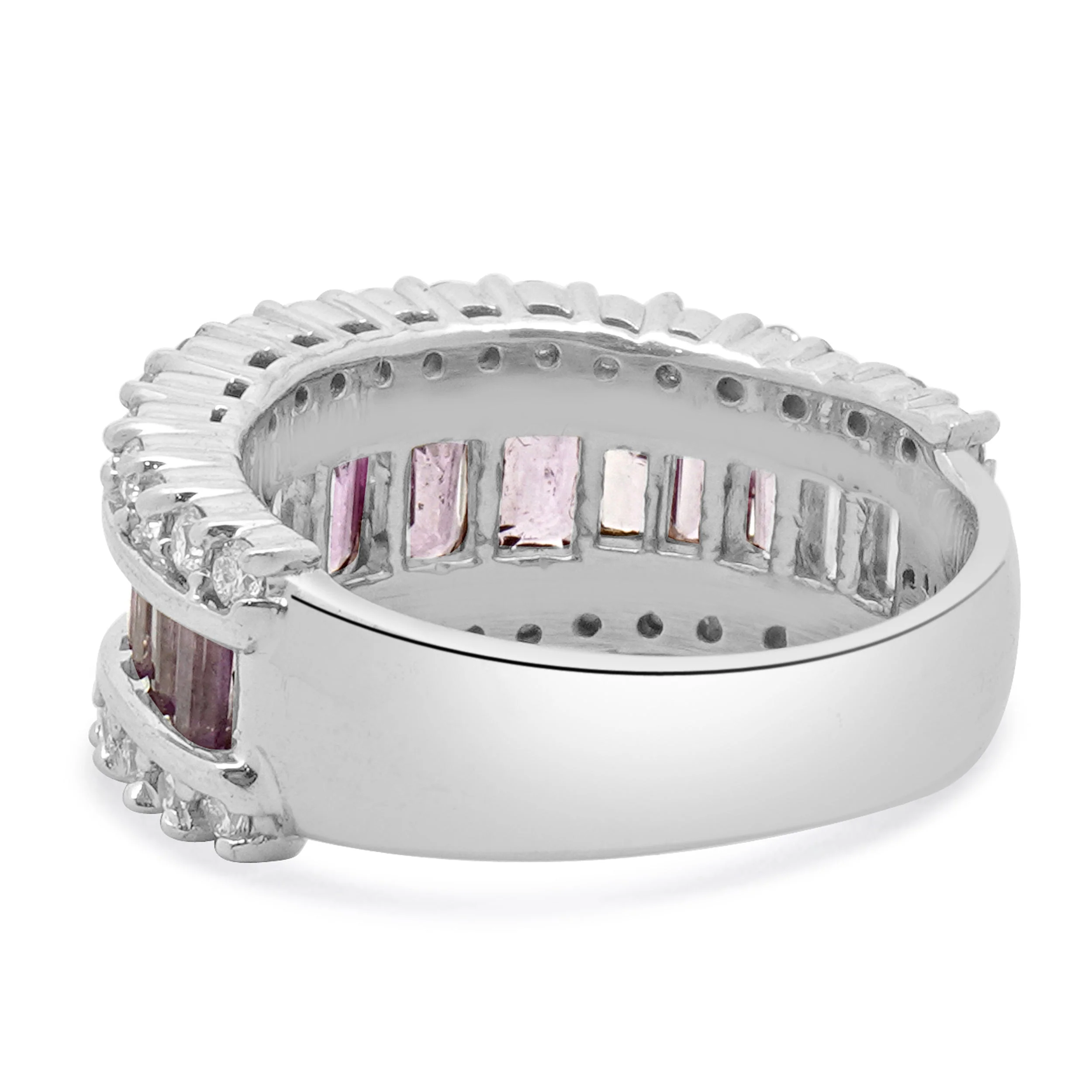 14 Karat White Gold Pink Sapphire & Diamond Three Row Ring - Image 3