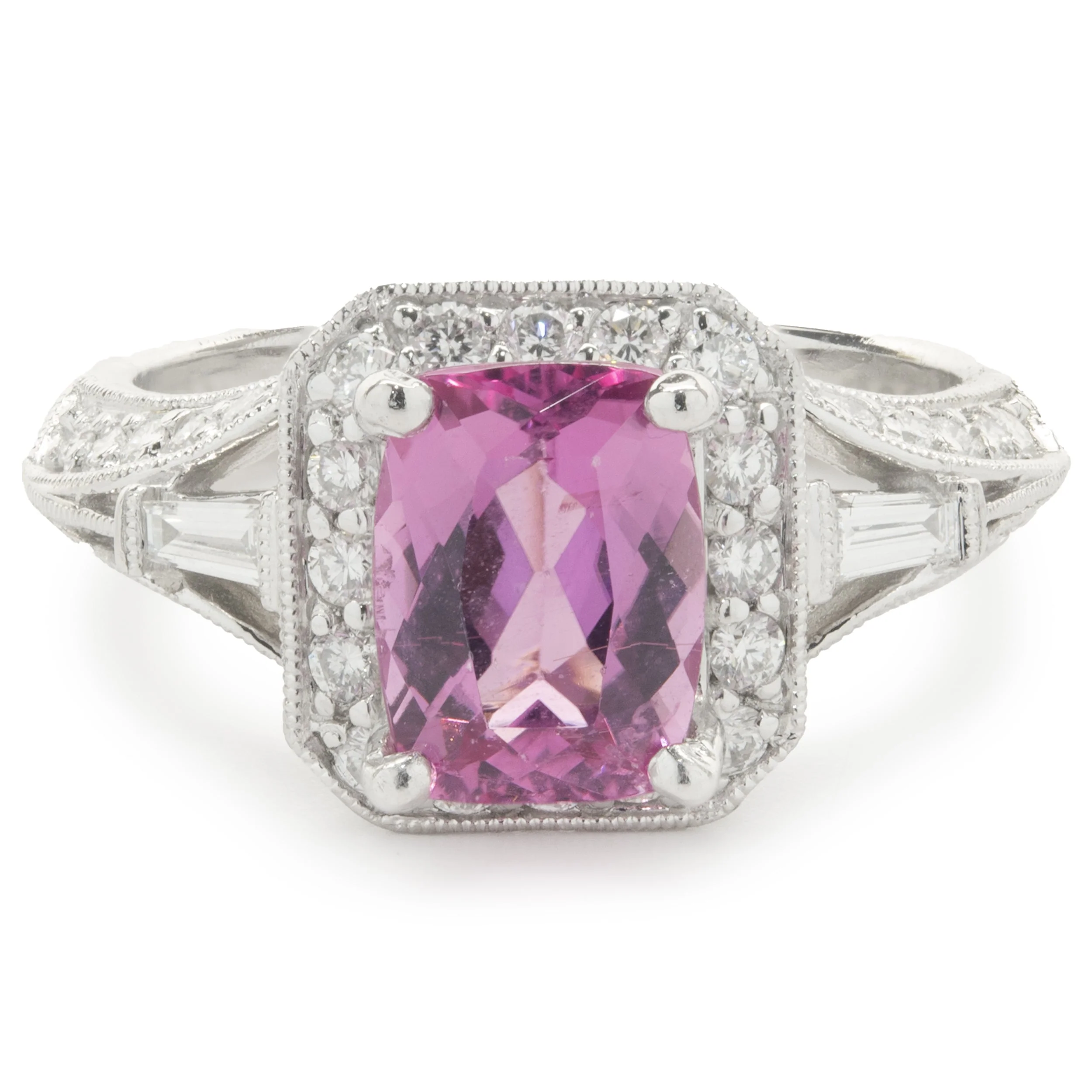 14 Karat White Gold Pink Topaz and Diamond Ring