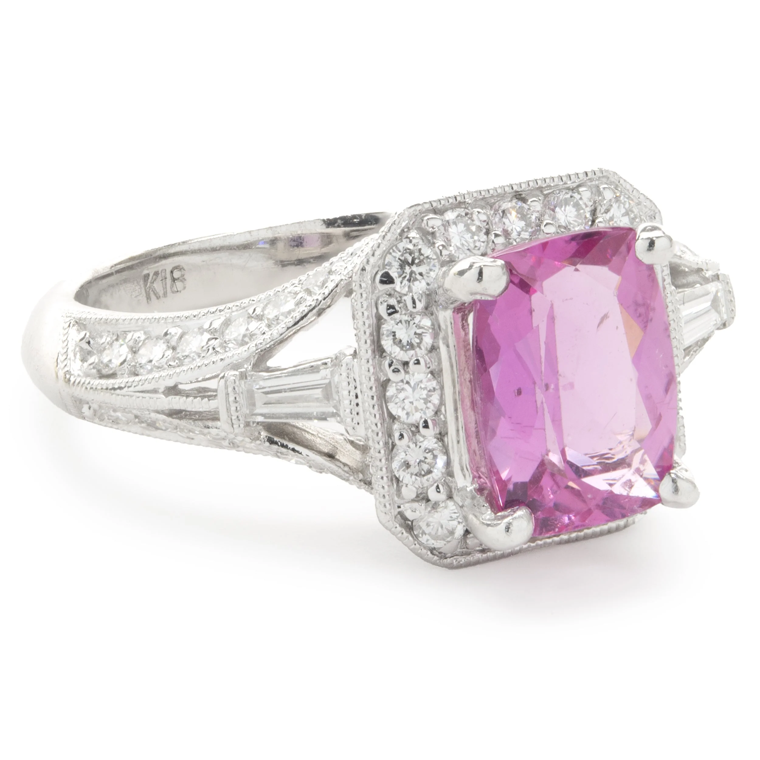 14 Karat White Gold Pink Topaz and Diamond Ring - Image 2