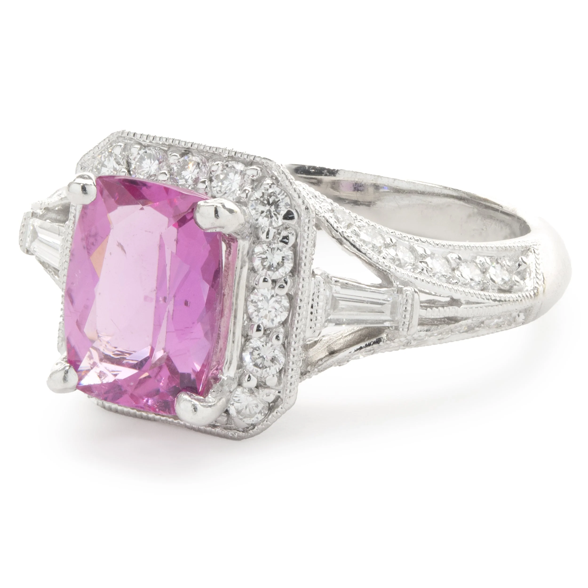 14 Karat White Gold Pink Topaz and Diamond Ring - Image 4