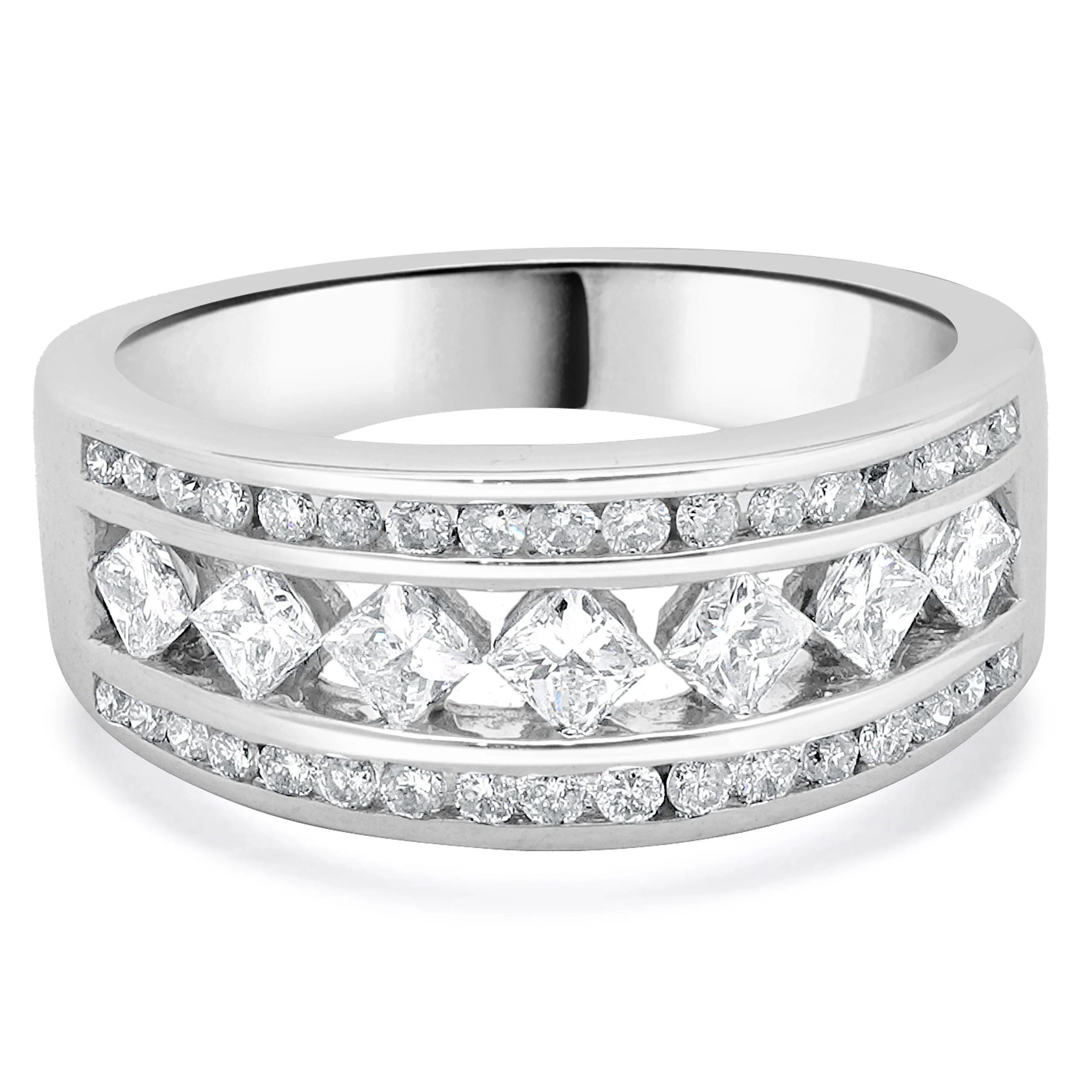 14 Karat White Gold Princess and Round Diamond Band