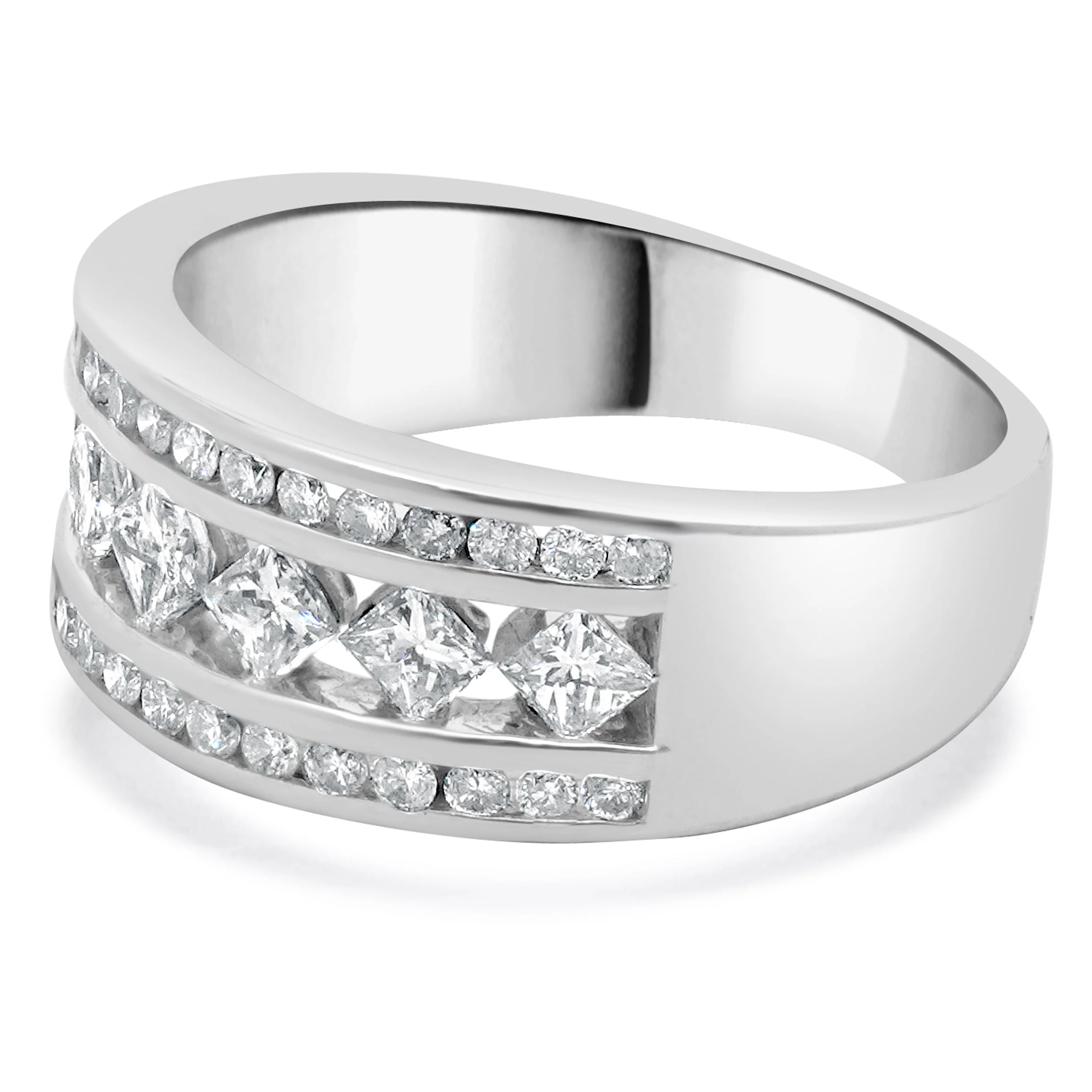 14 Karat White Gold Princess and Round Diamond Band - Image 2
