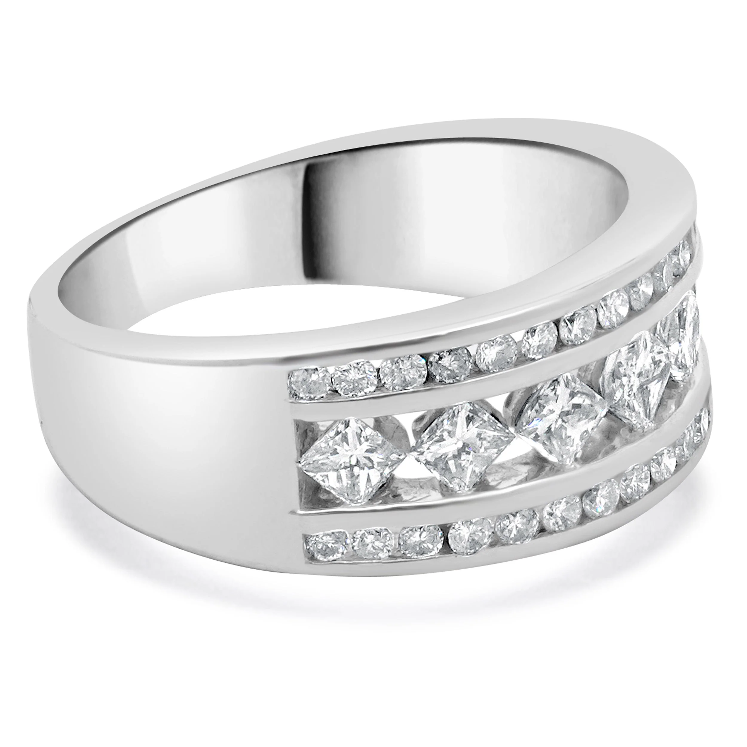 14 Karat White Gold Princess and Round Diamond Band - Image 3