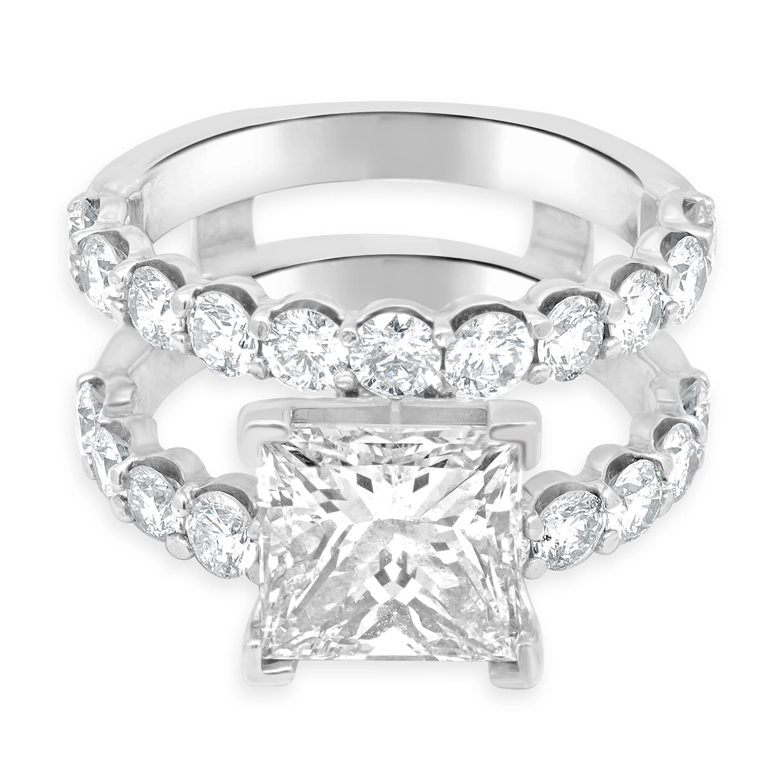 14 Karat White Gold Princess Cut Diamond Engagement Ring Split Band