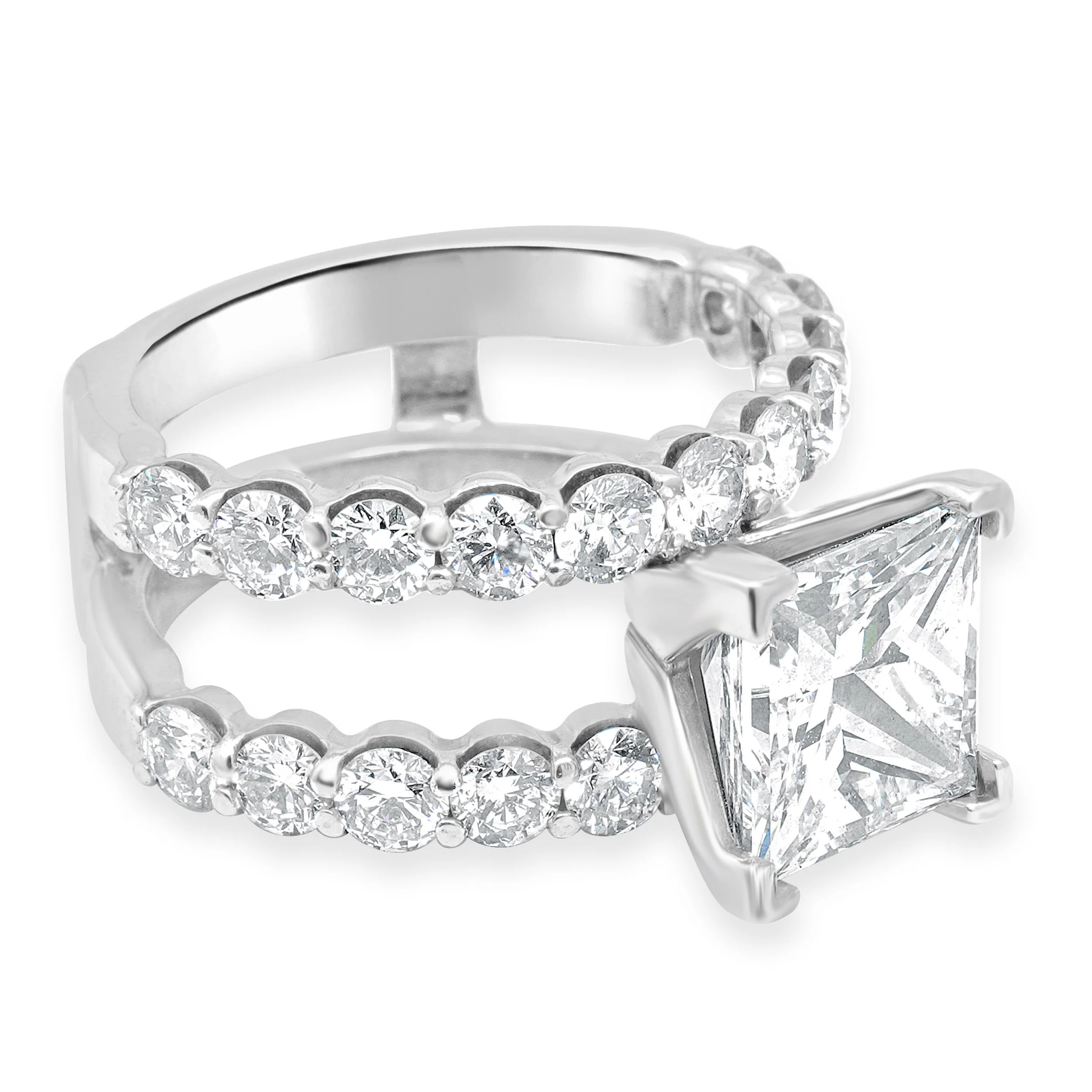 14 Karat White Gold Princess Cut Diamond Engagement Ring Split Band - Image 2