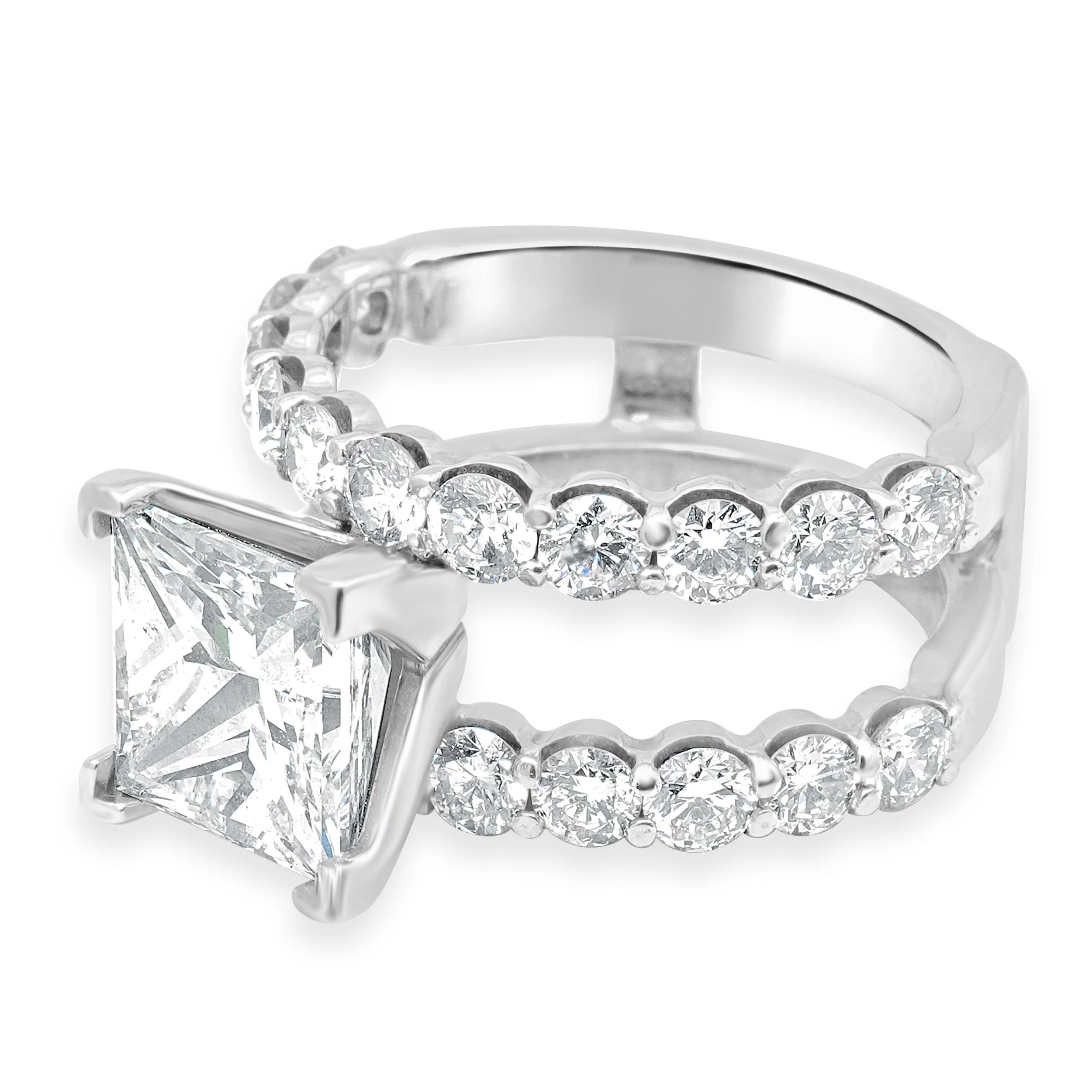 14 Karat White Gold Princess Cut Diamond Engagement Ring Split Band - Image 3