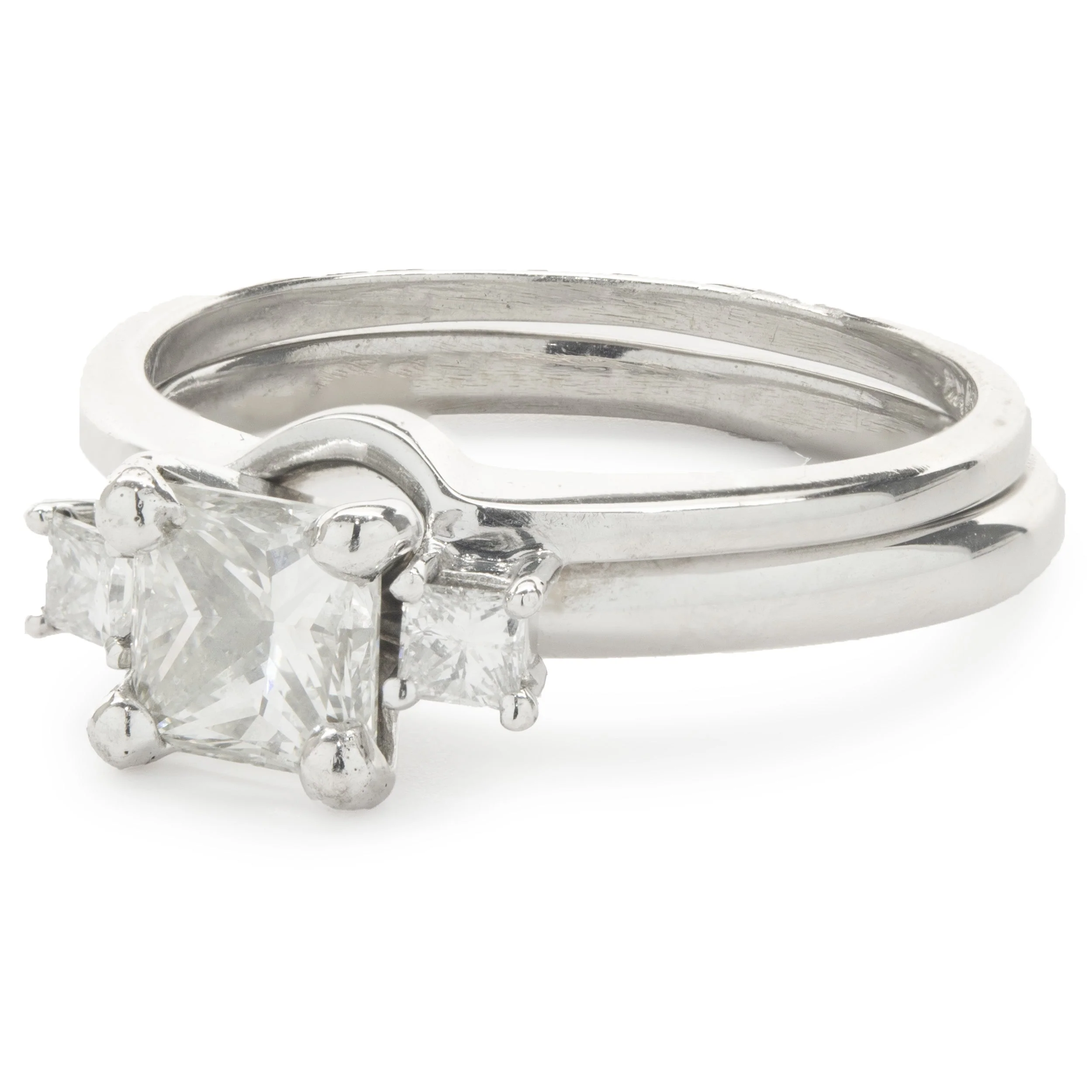 14 Karat White Gold Princess Cut Diamond Engagement Ring with Princess Cut Diamond Wrap Band - Image 4